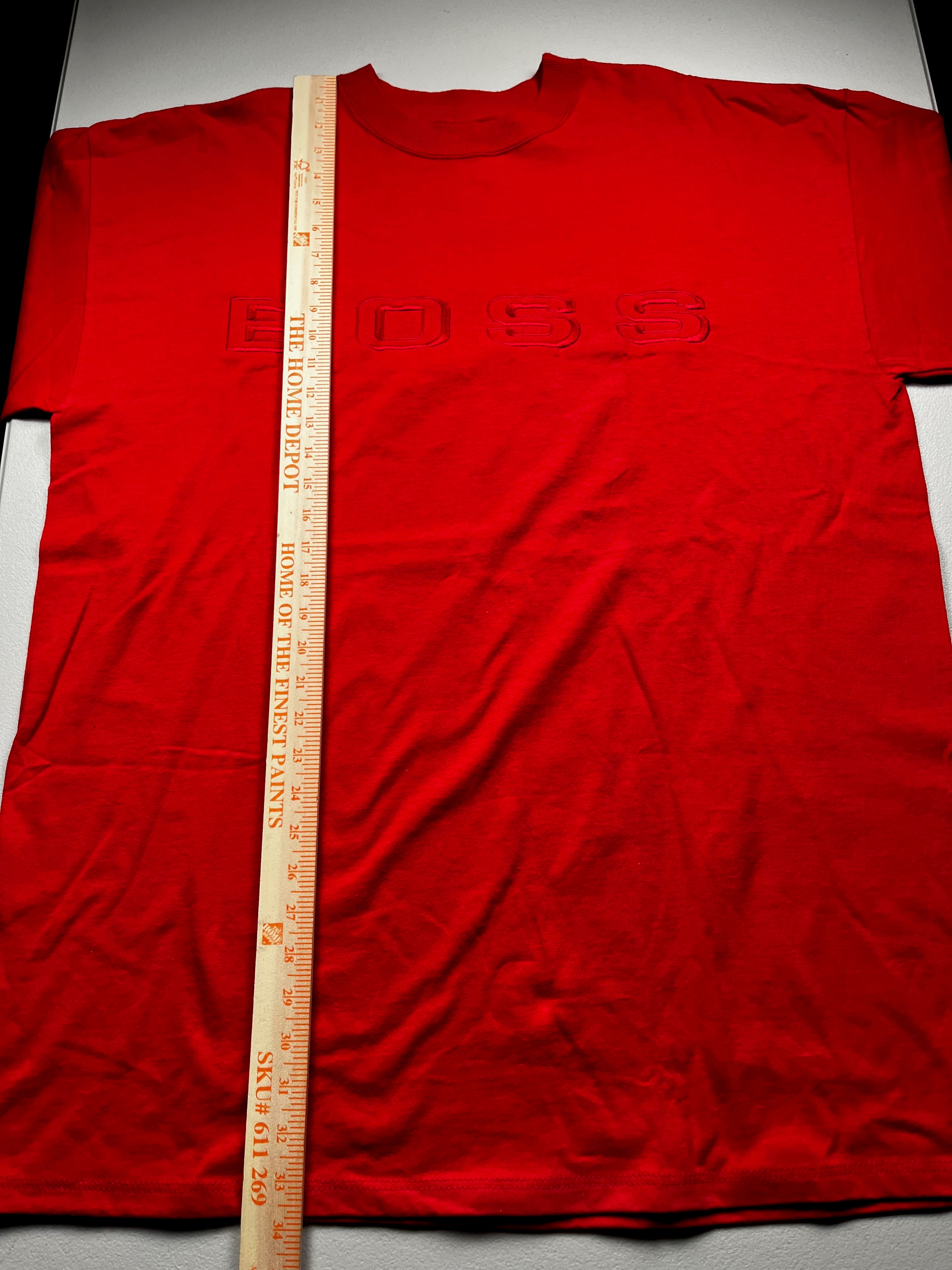 Vintage 90s Hugo Boss Red T-Shirt - Raised Embroidered Logo Heavyweight Tee