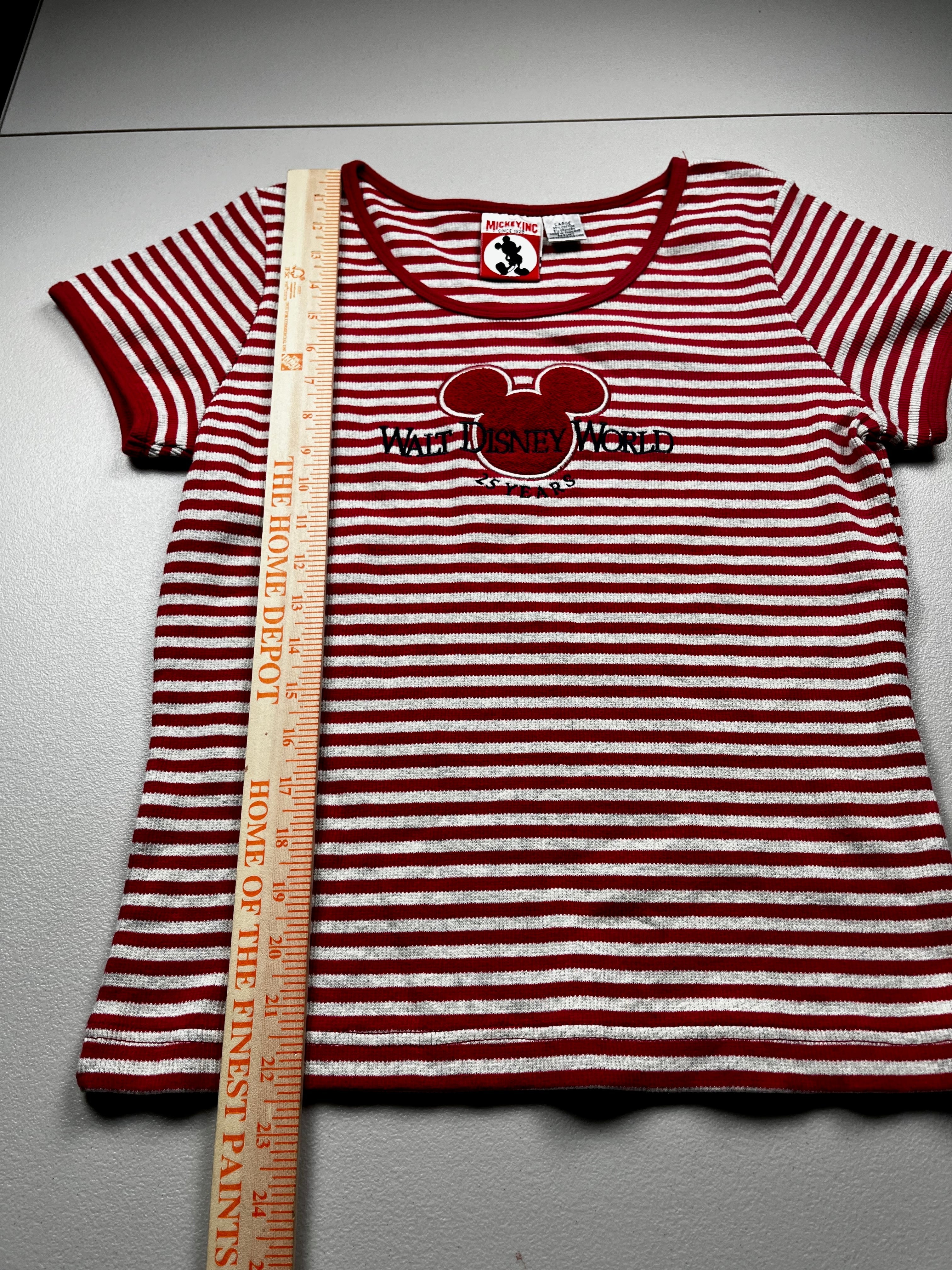 Vintage Y2K Walt Disney World Mickey Inc Striped Ringer Baby Tee