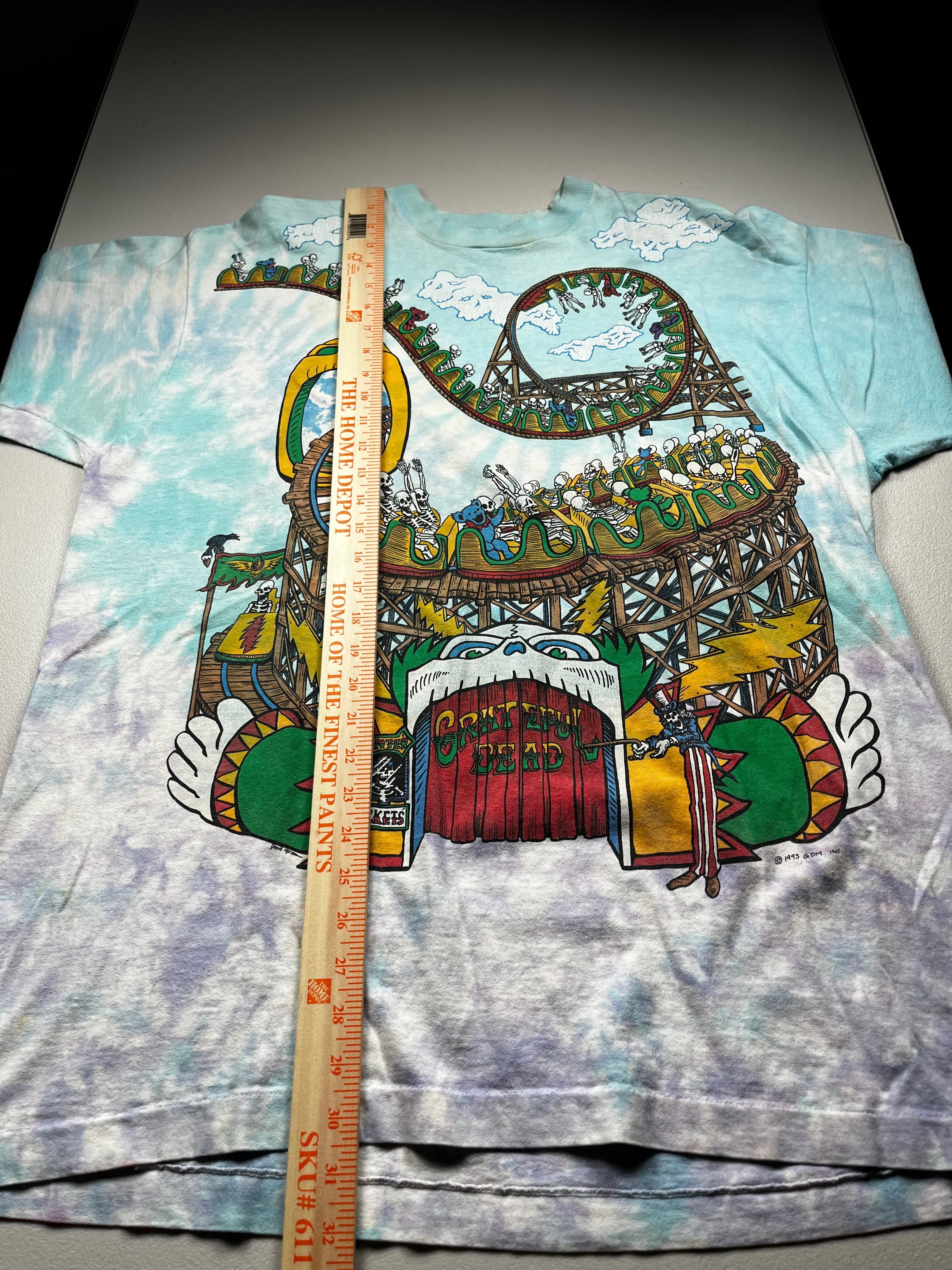 Vintage 1993 Grateful Dead Roller Coaster Liquid Blue Tie Dye T-Shirt
