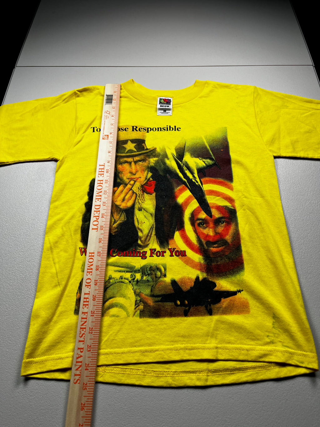 Vintage 9/11 Uncle Sam Osama Bin Laden T-Shirt Yellow
