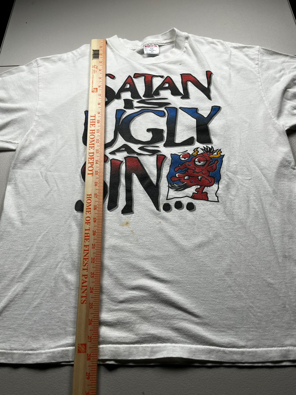 Vintage Satan Is Ugly As Sin Religious Graphic T-Shirt