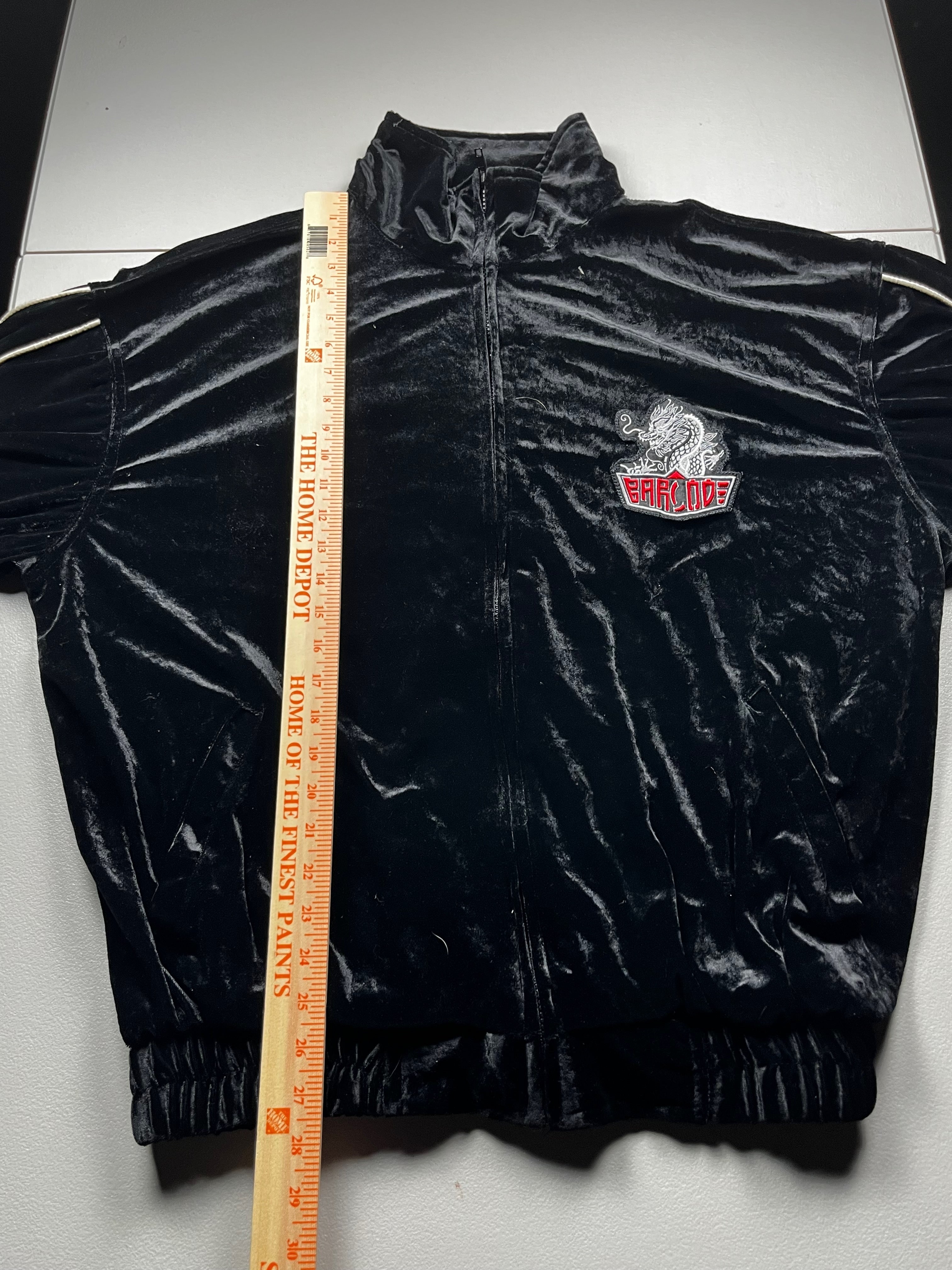 Vintage Russia Barcode Dragon Velour Track Jacket Black