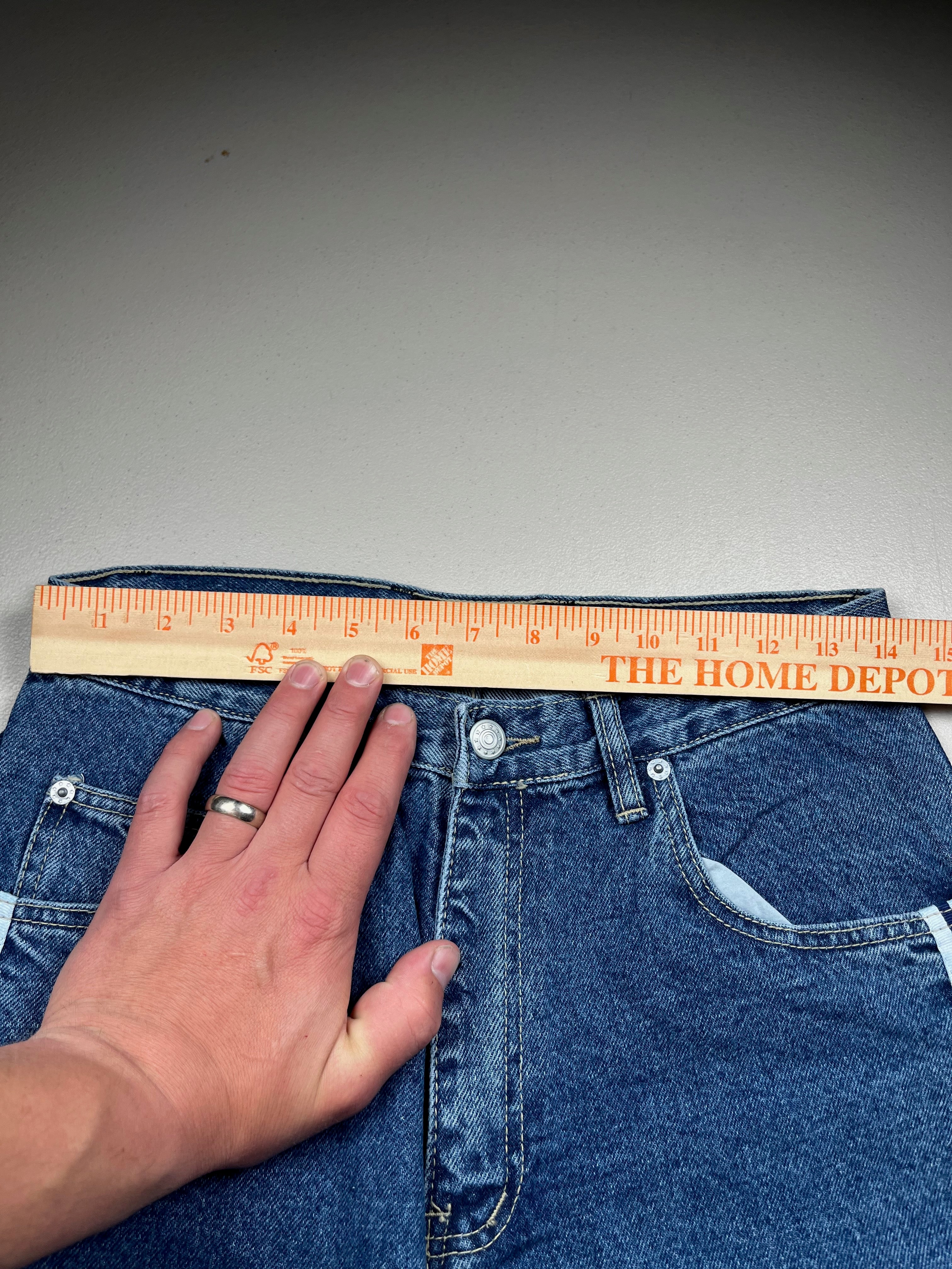 Vintage Bolero Wide Leg Side Stripe Jeans Blue Denim
