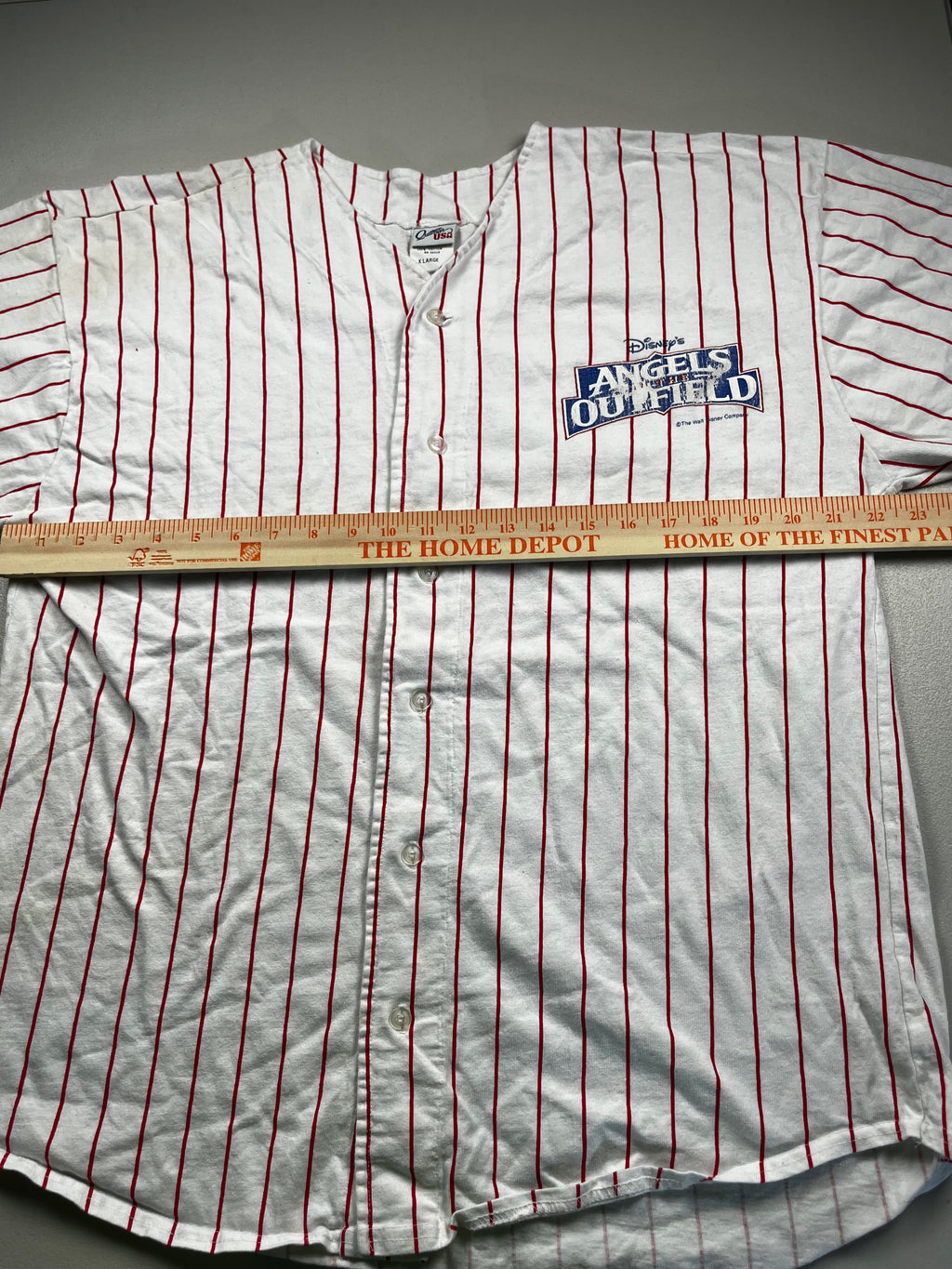 Vintage Disney White & Red Pinstripe Button-Up Jersey