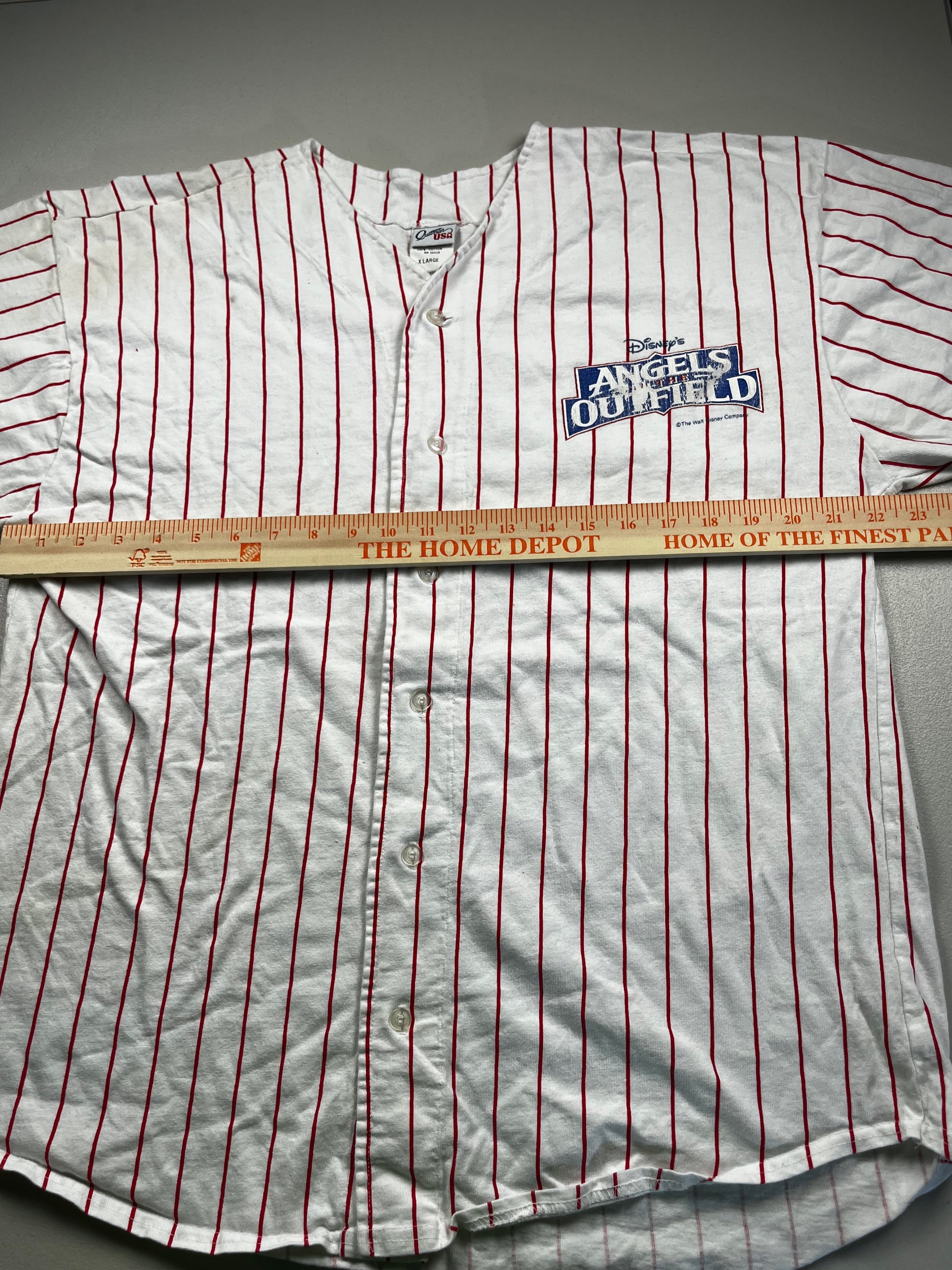 Vintage Disney White & Red Pinstripe Button-Up Jersey