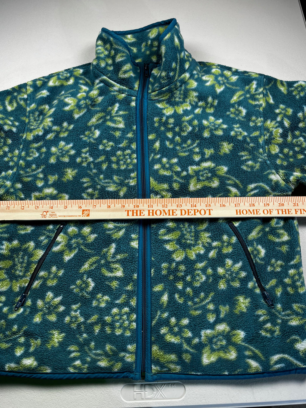 L.L.Bean Blue-Green Floral Print Fleece Zip-Up Jacket