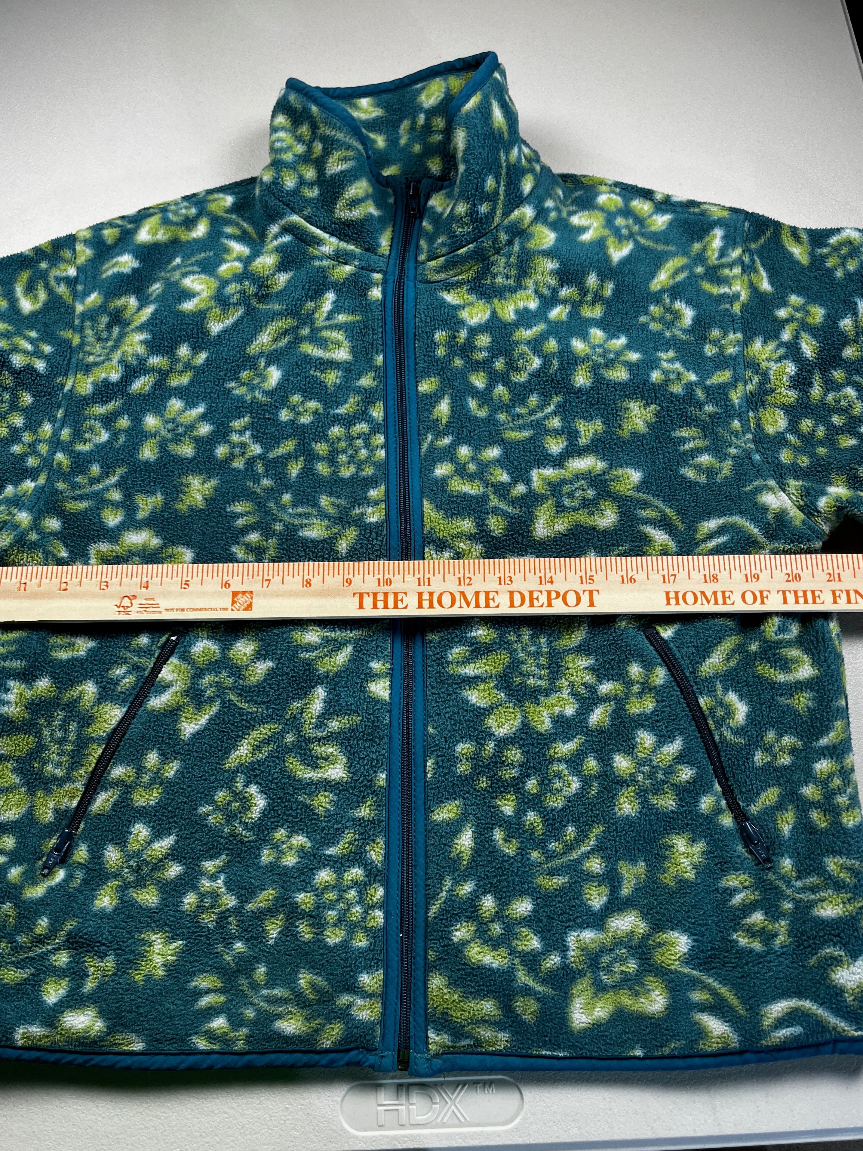 L.L.Bean Blue-Green Floral Print Fleece Zip-Up Jacket