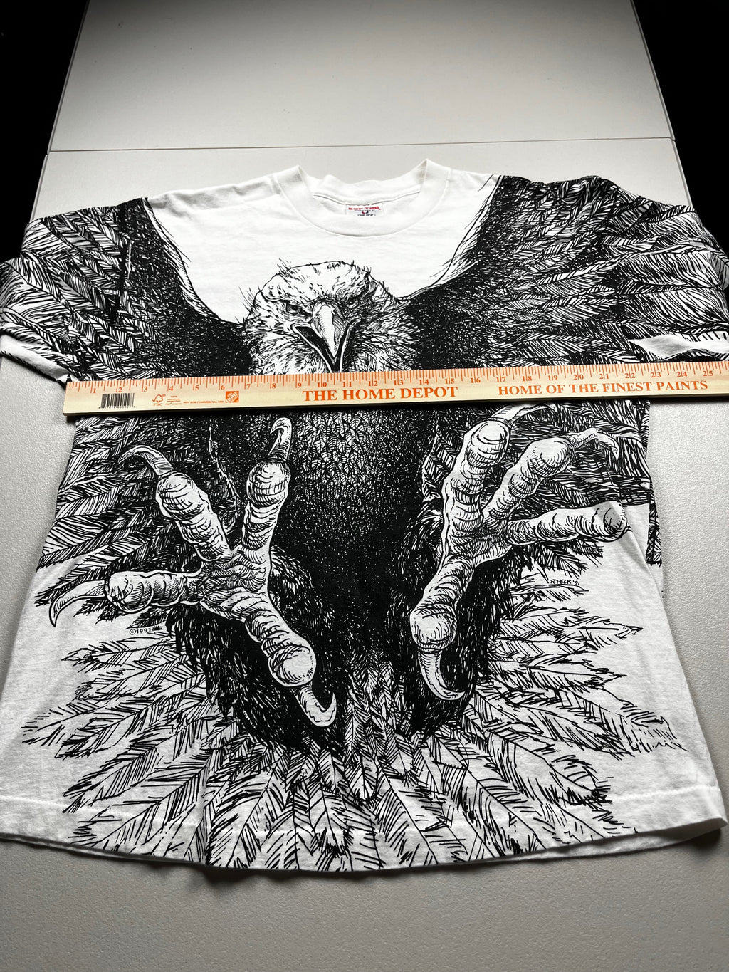 Vintage 1991 R. Peck Eagle Art All-Over Print Shirt