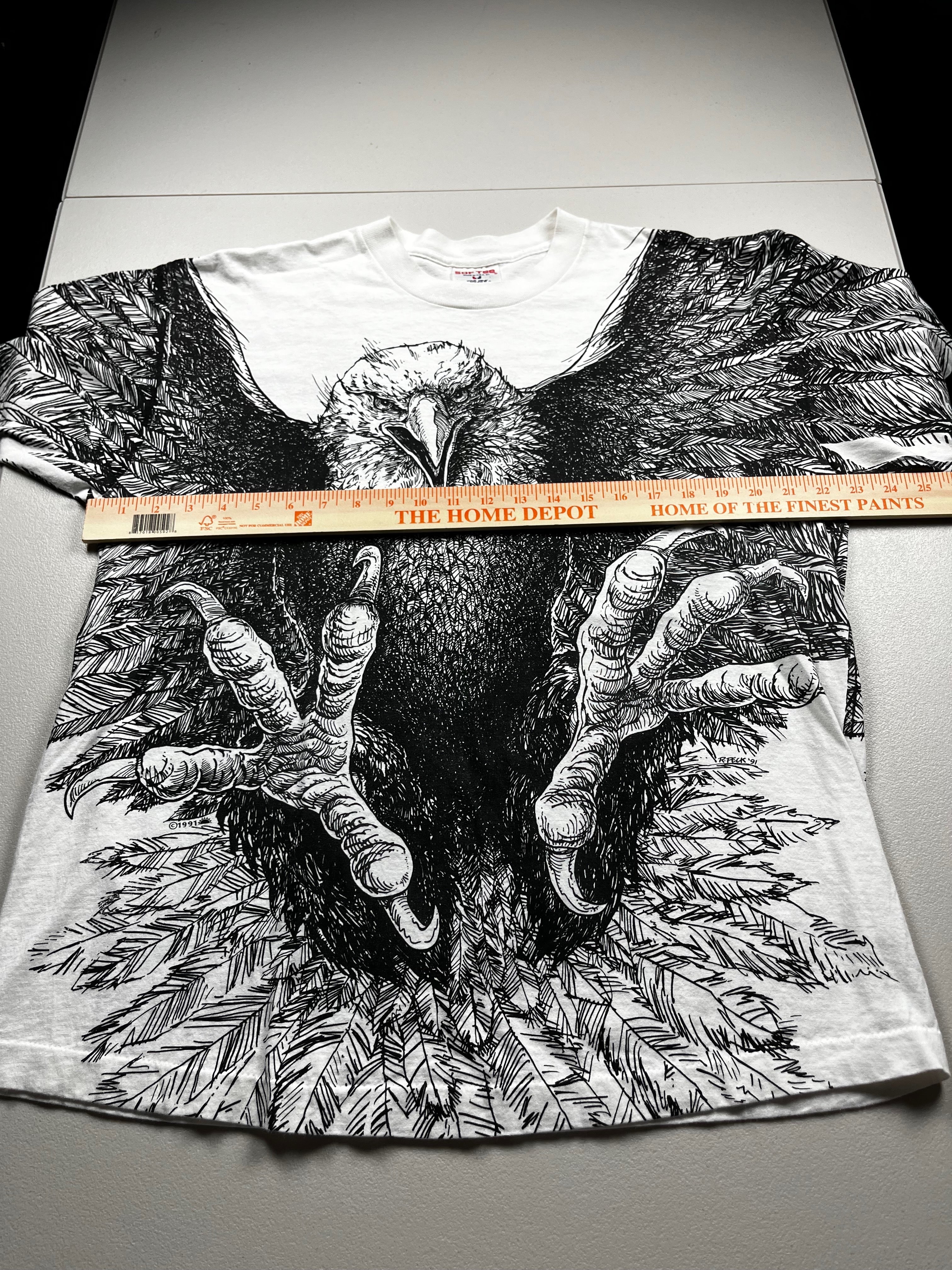 Vintage 1991 R. Peck Eagle Art All-Over Print Shirt