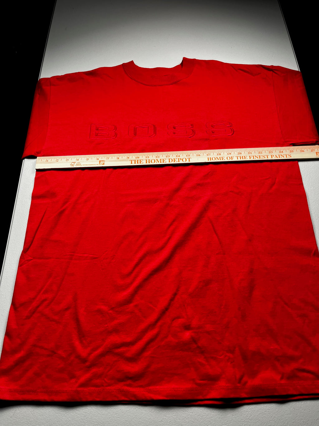 Vintage 90s Hugo Boss Red T-Shirt - Raised Embroidered Logo Heavyweight Tee