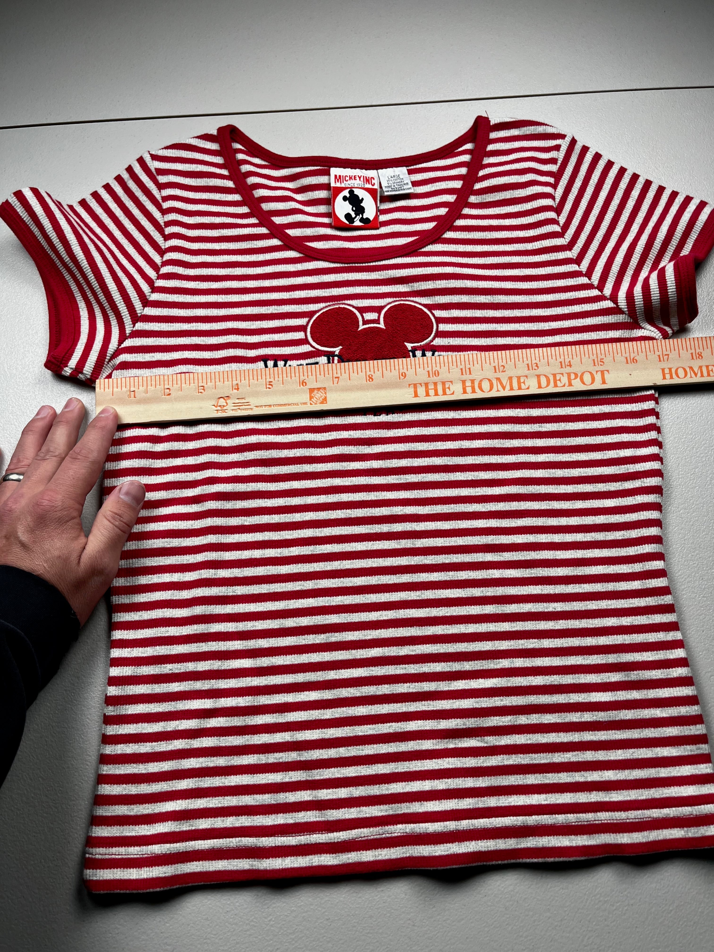 Vintage Y2K Walt Disney World Mickey Inc Striped Ringer Baby Tee