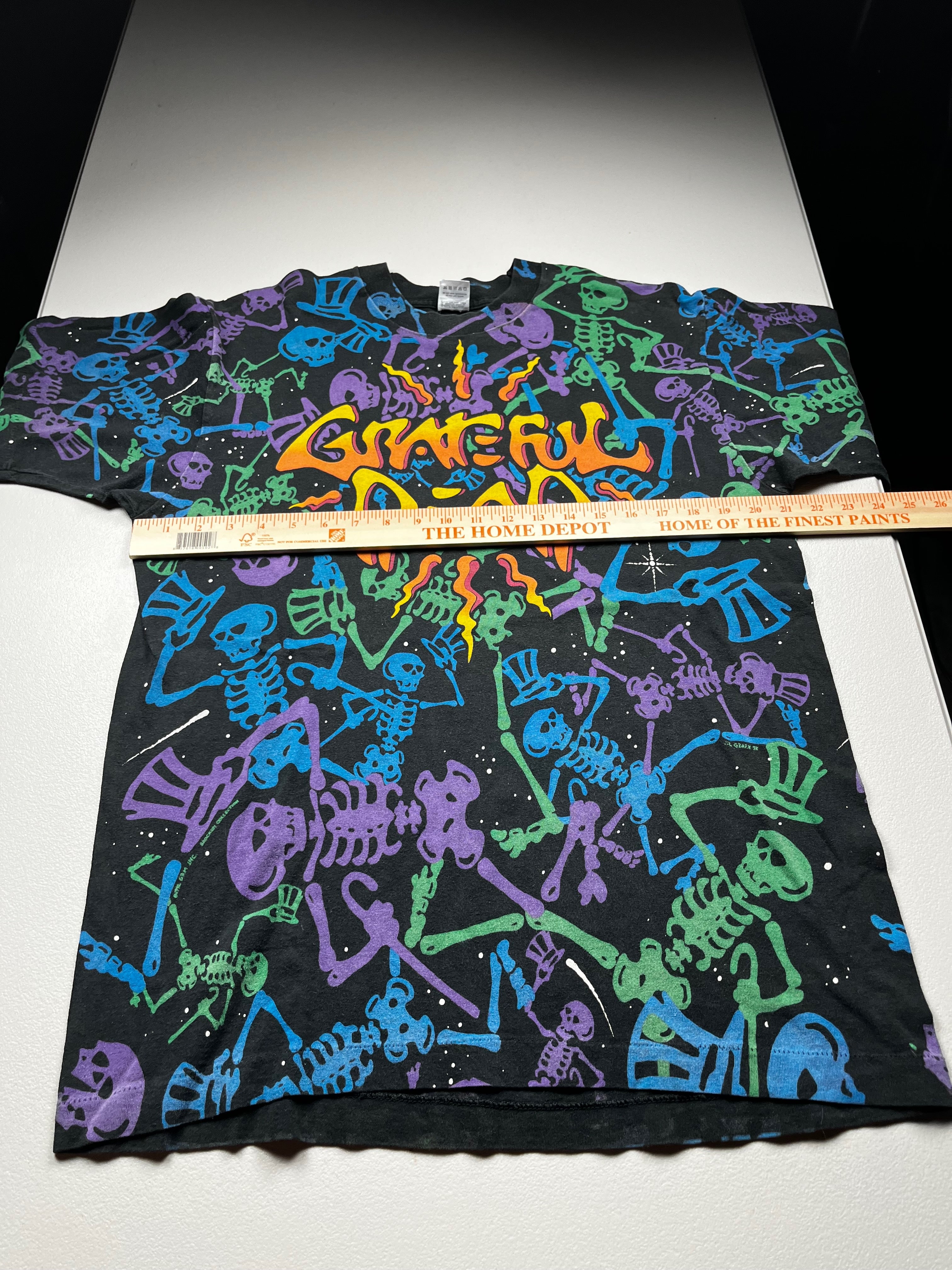 Vintage 1993 Grateful Dead Dancing Skeletons All Over Print T-Shirt
