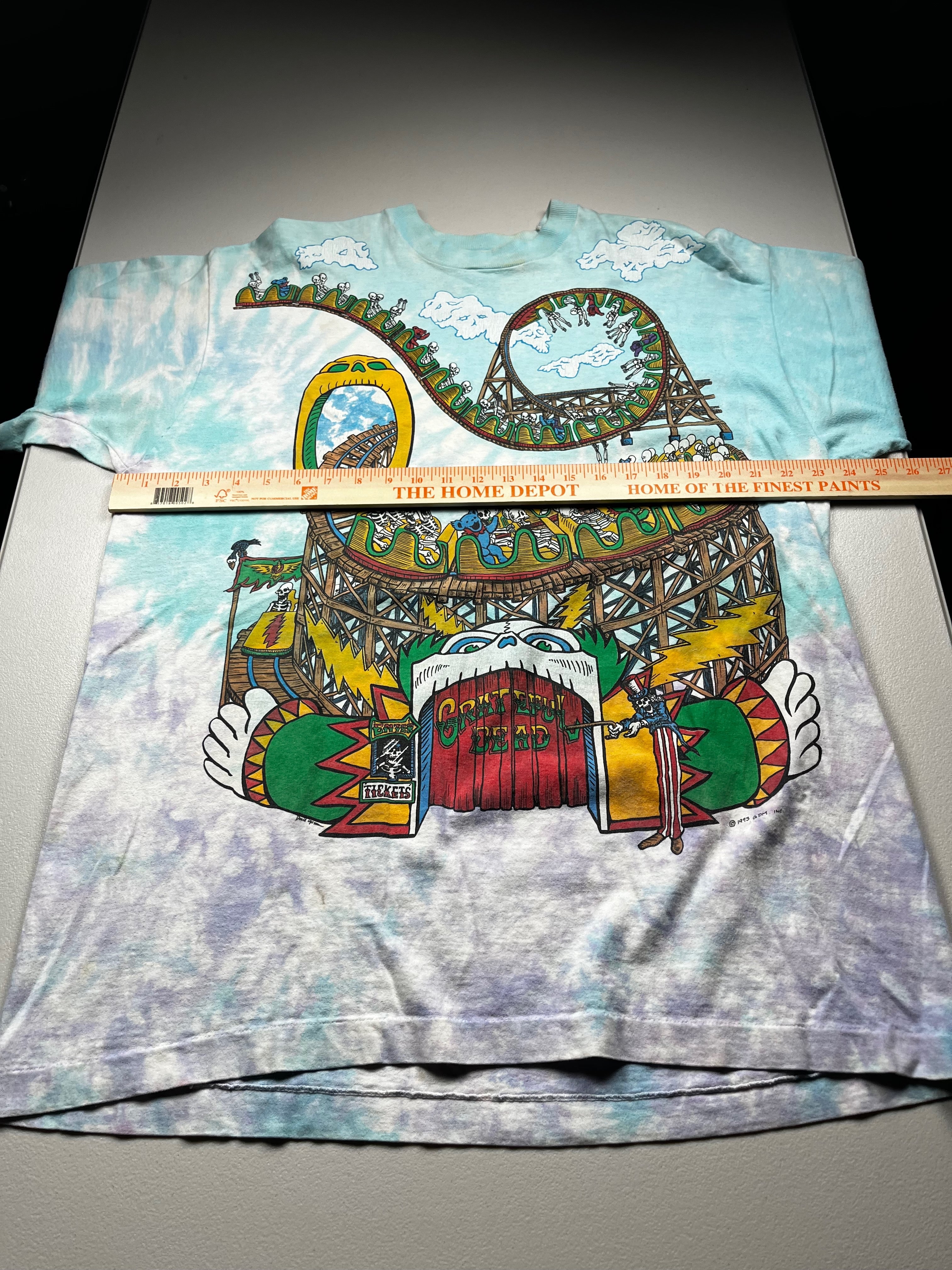 Vintage 1993 Grateful Dead Roller Coaster Liquid Blue Tie Dye T-Shirt