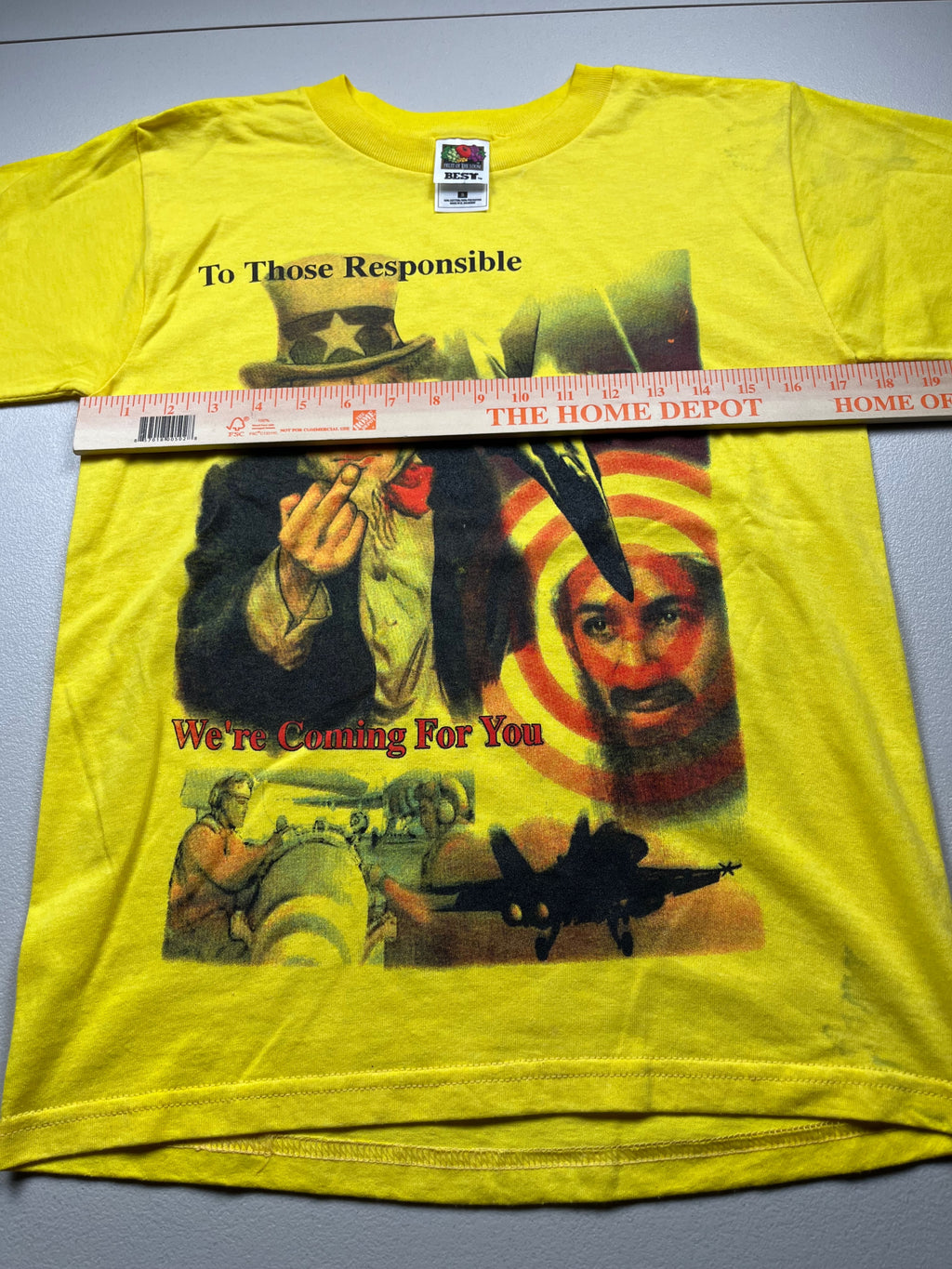 Vintage 9/11 Uncle Sam Osama Bin Laden T-Shirt Yellow
