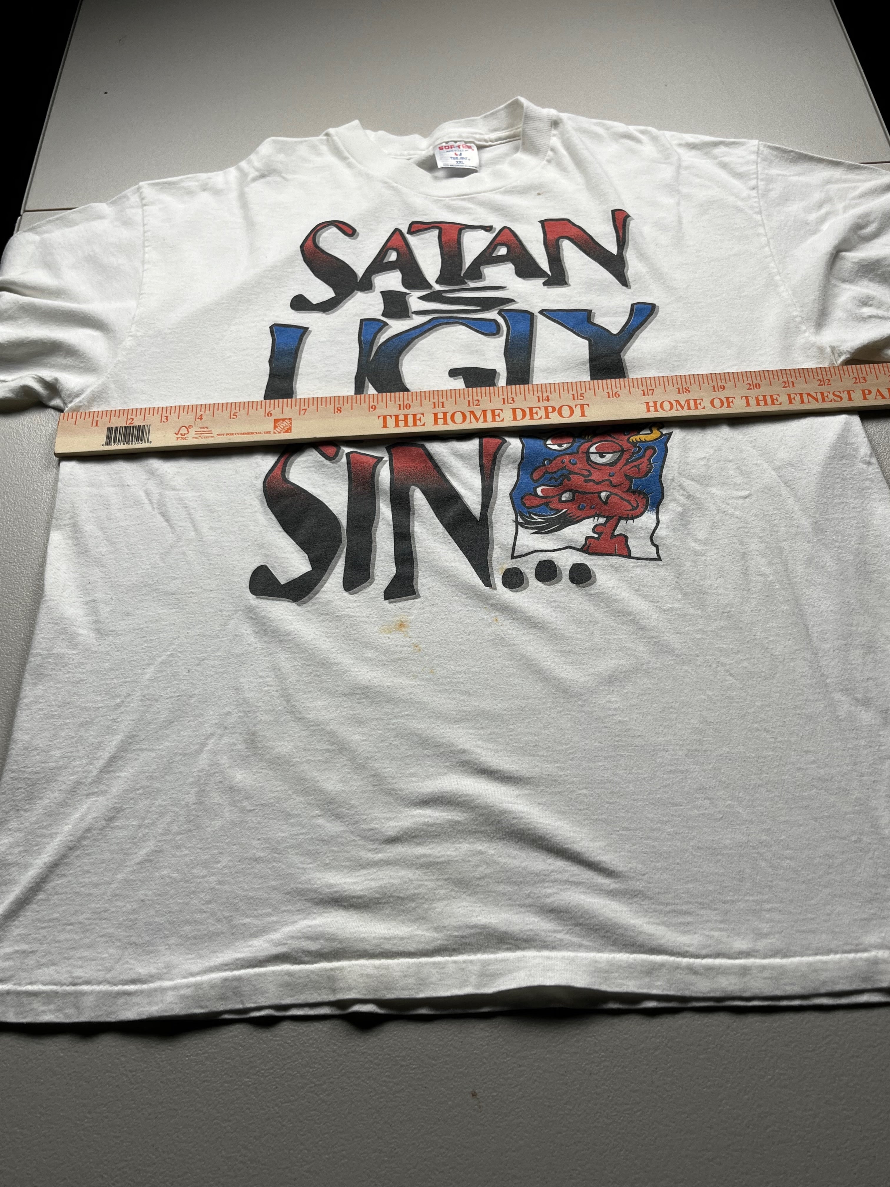 Vintage Satan Is Ugly As Sin Religious Graphic T-Shirt