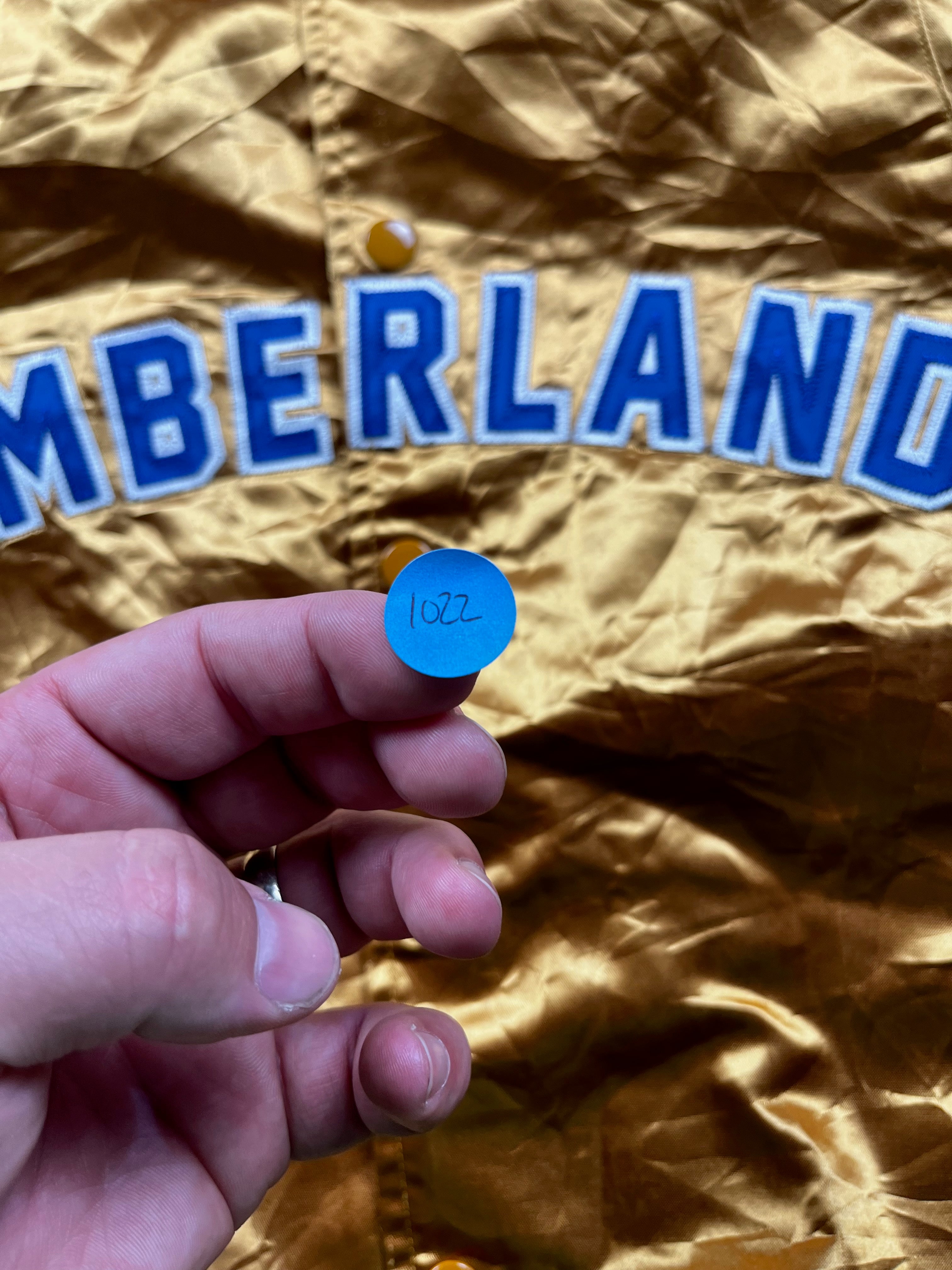 Mitchell & Ness x Timberland Gold Satin Varsity-Style Jacket