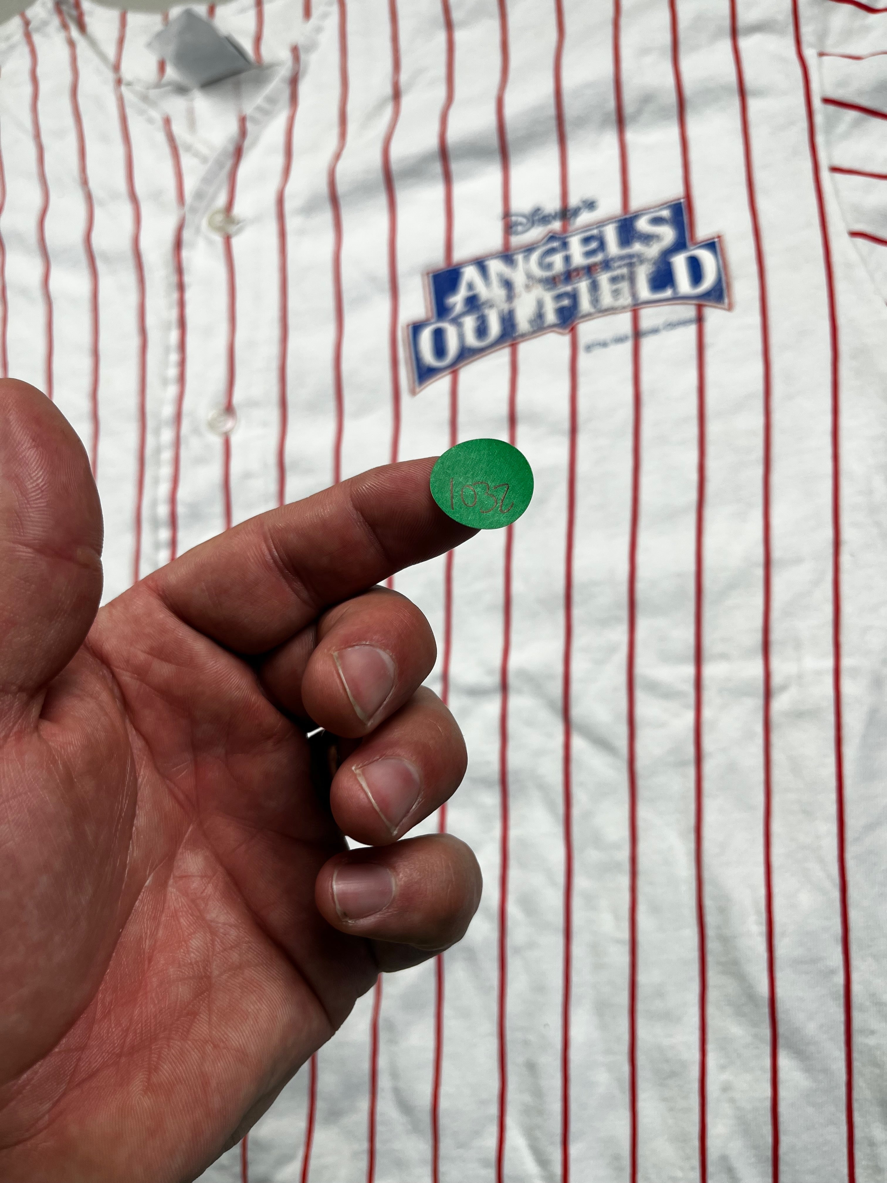 Vintage Disney White & Red Pinstripe Button-Up Jersey