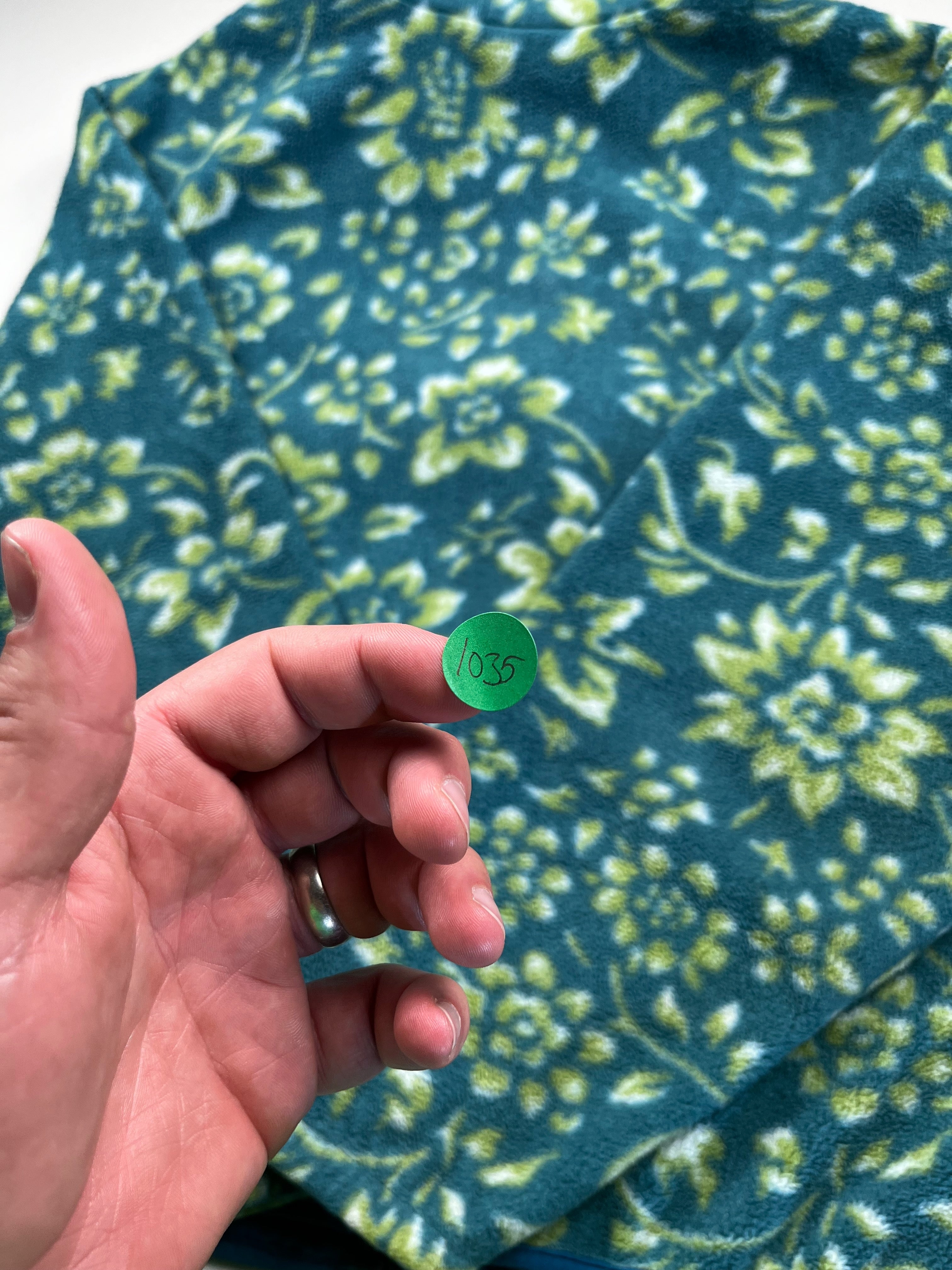 L.L.Bean Blue-Green Floral Print Fleece Zip-Up Jacket