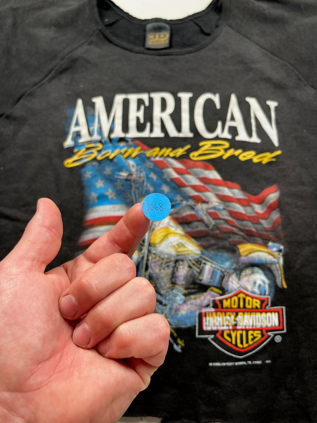 Vintage 1992 Harley-Davidson "American Born and Bred" 3D Emblem T-shirt