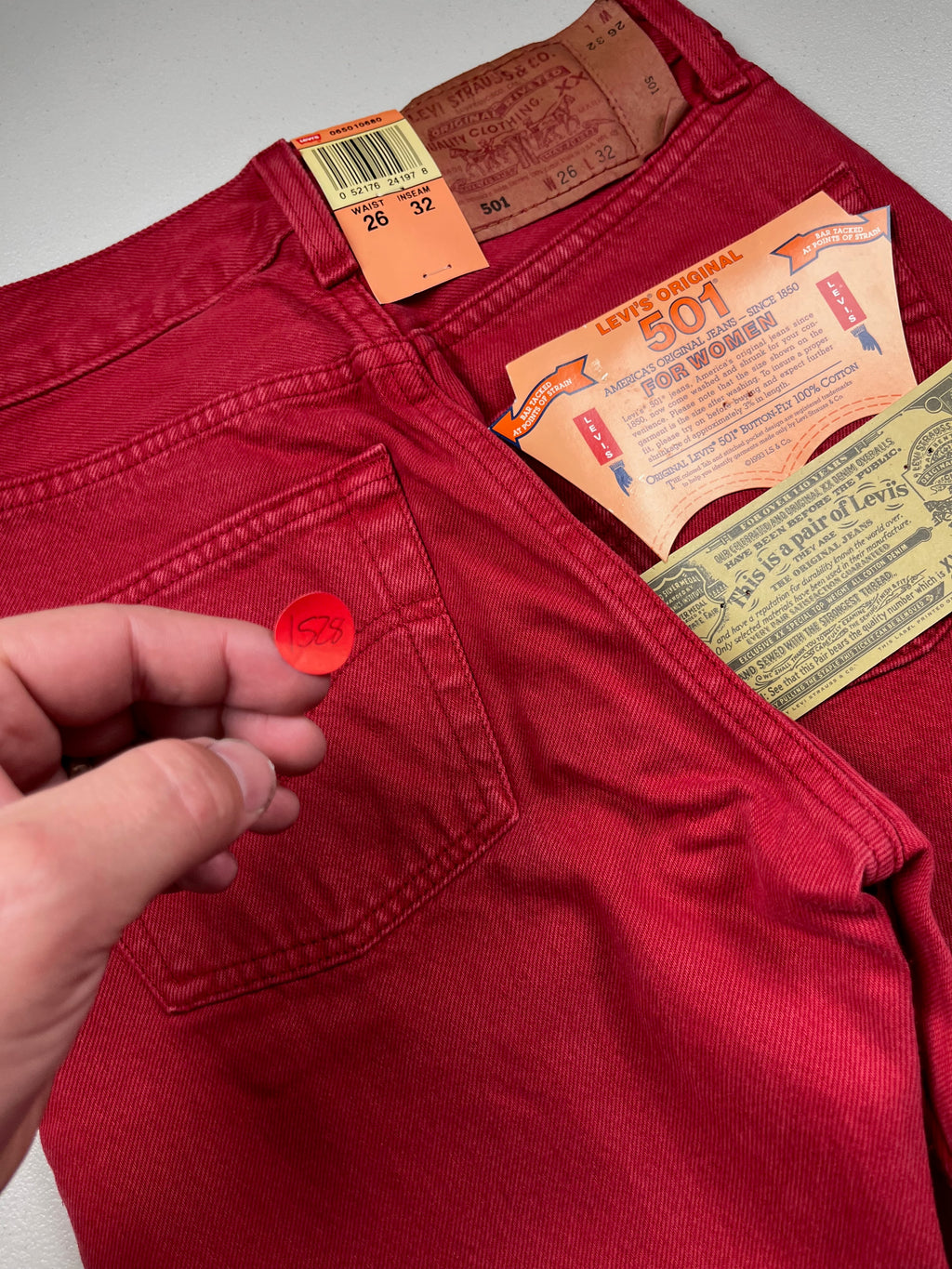 Deadstock Vintage Red Levi's 501 Jeans