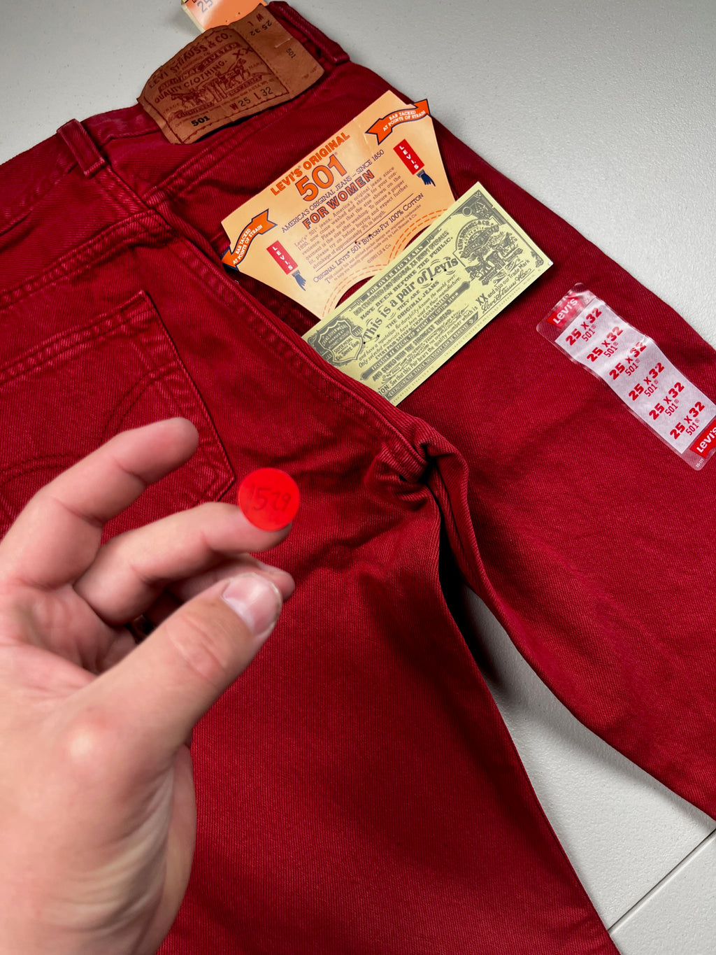 Deadstock Vintage Red Levi's 501 Jeans