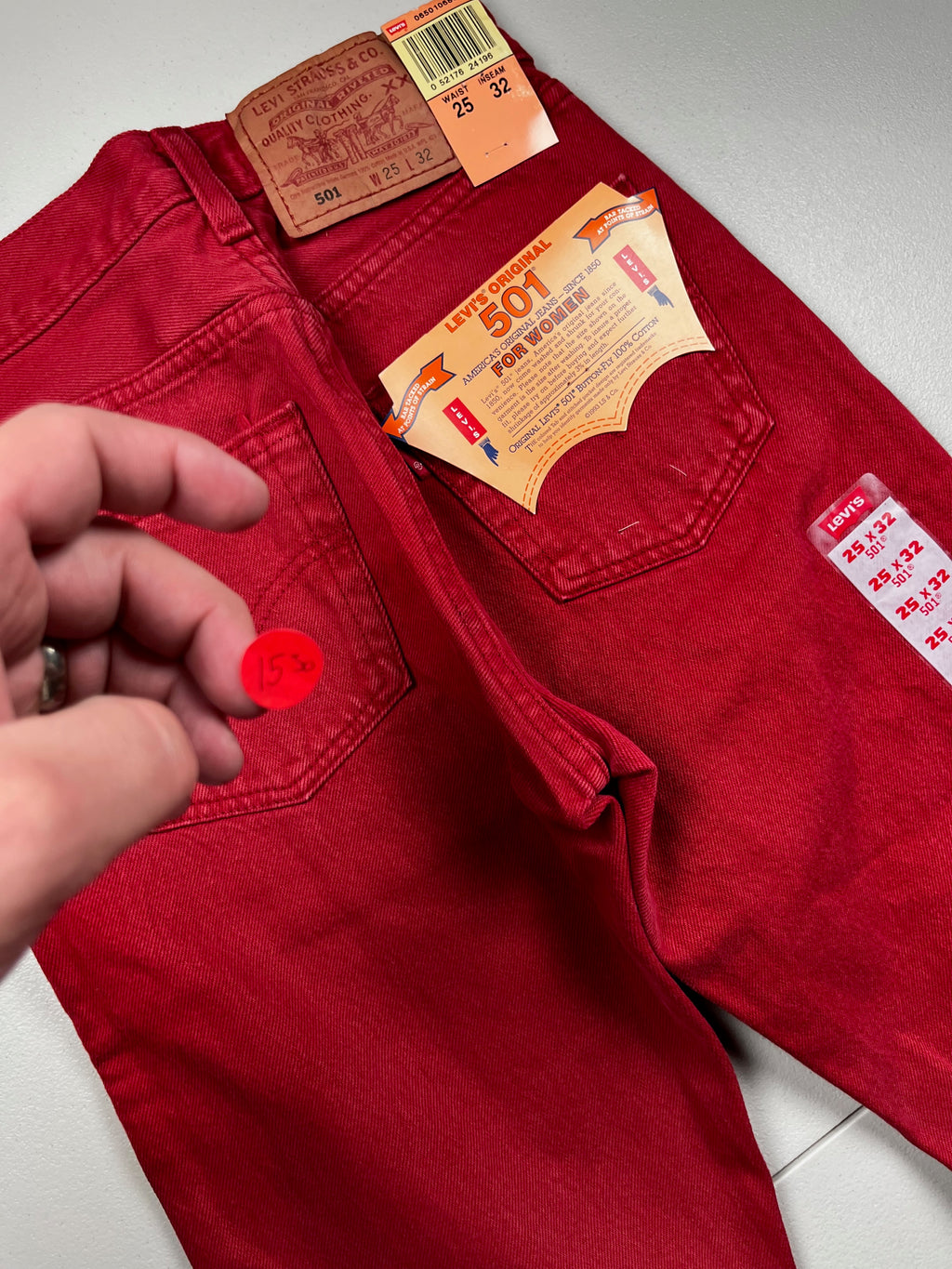 Deadstock Vintage Red Levi's 501 Jeans