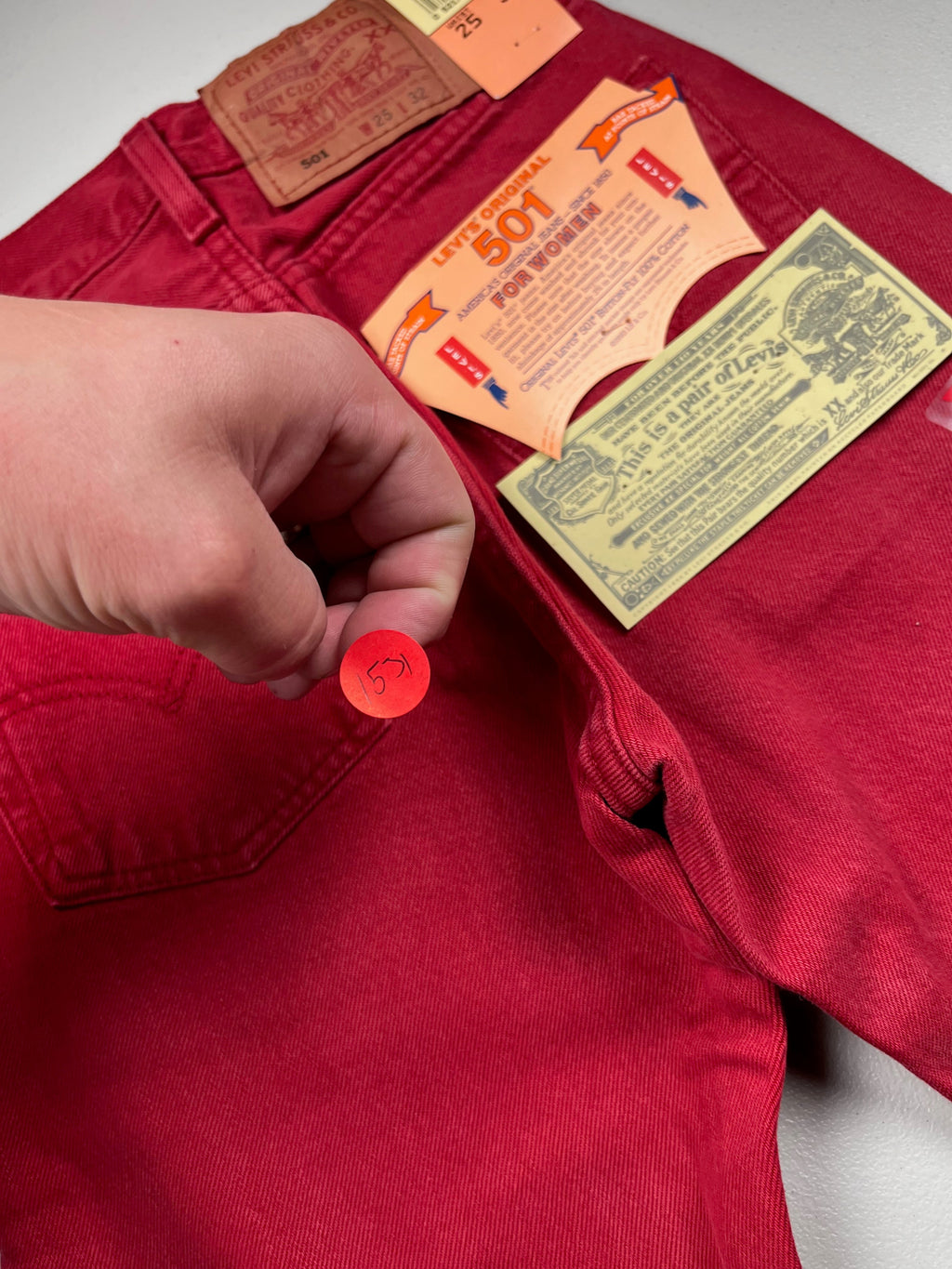 Deadstock Vintage Red Levi's 501 Jeans