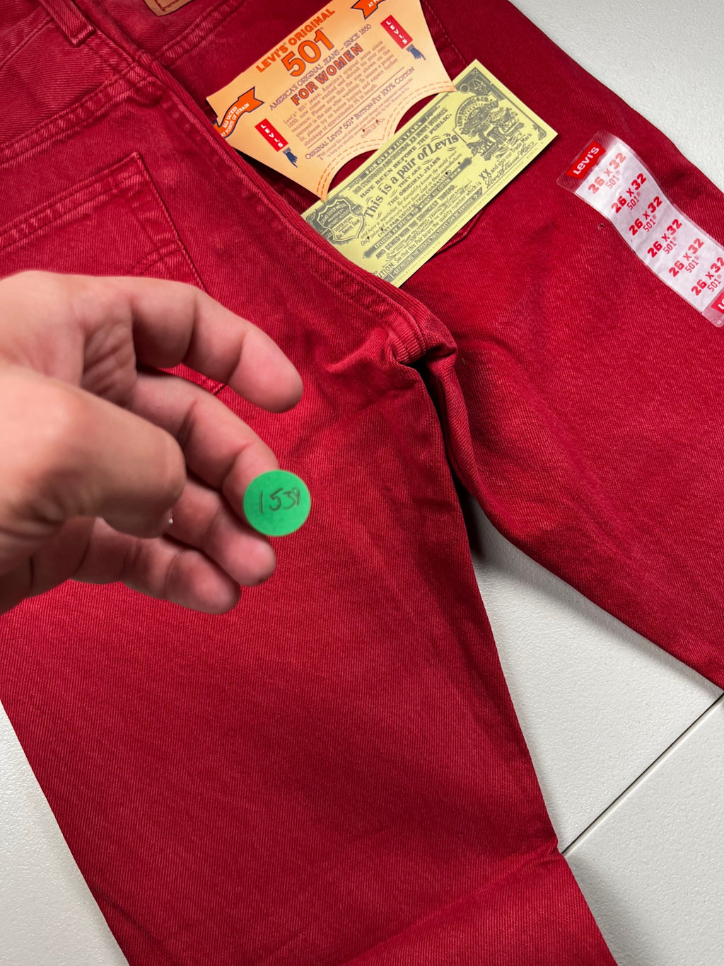 Deadstock Vintage Red Levi's 501 Jeans
