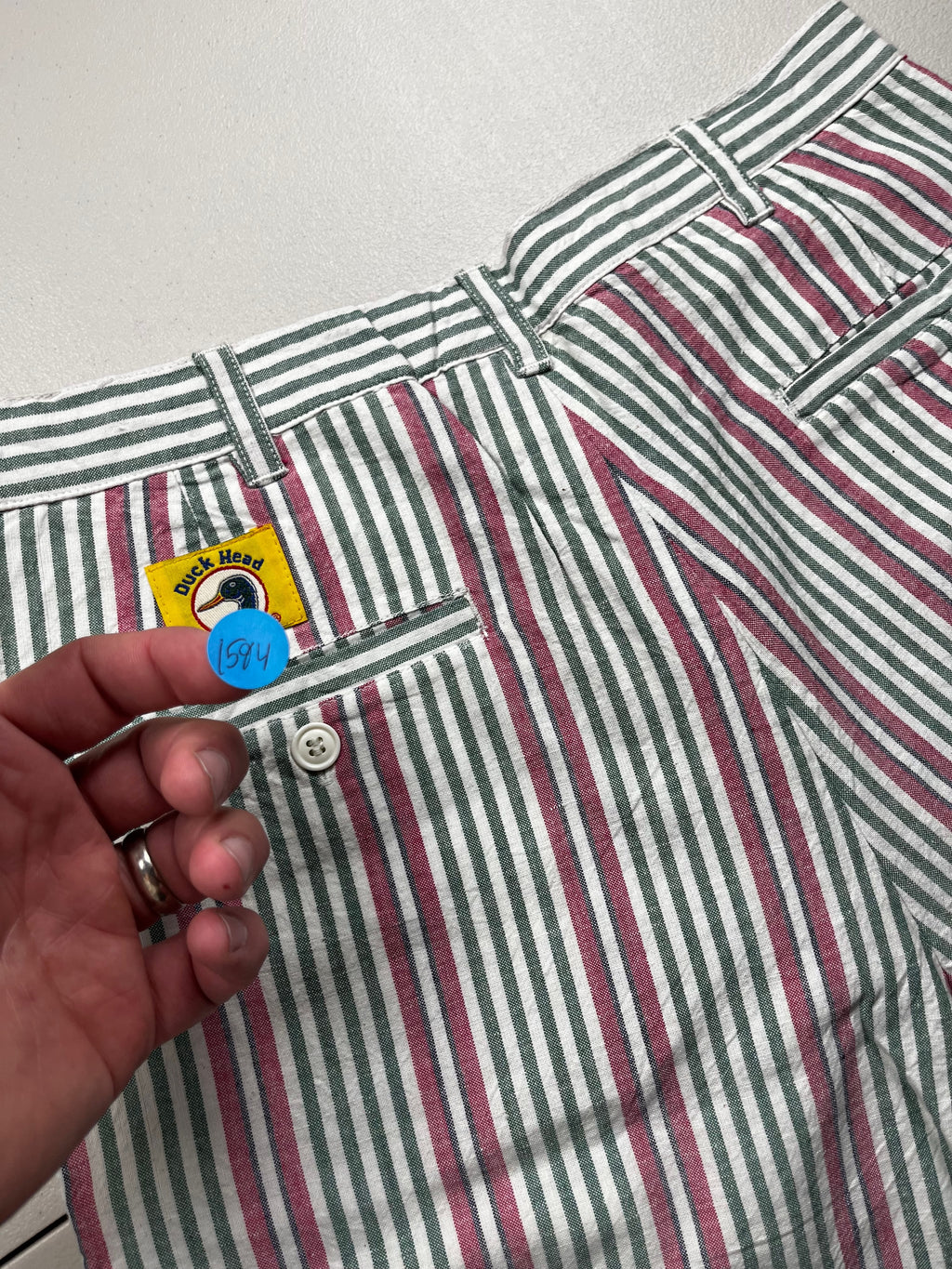 Vintage 90s Duck Head Green and Pink Striped Seersucker Shorts