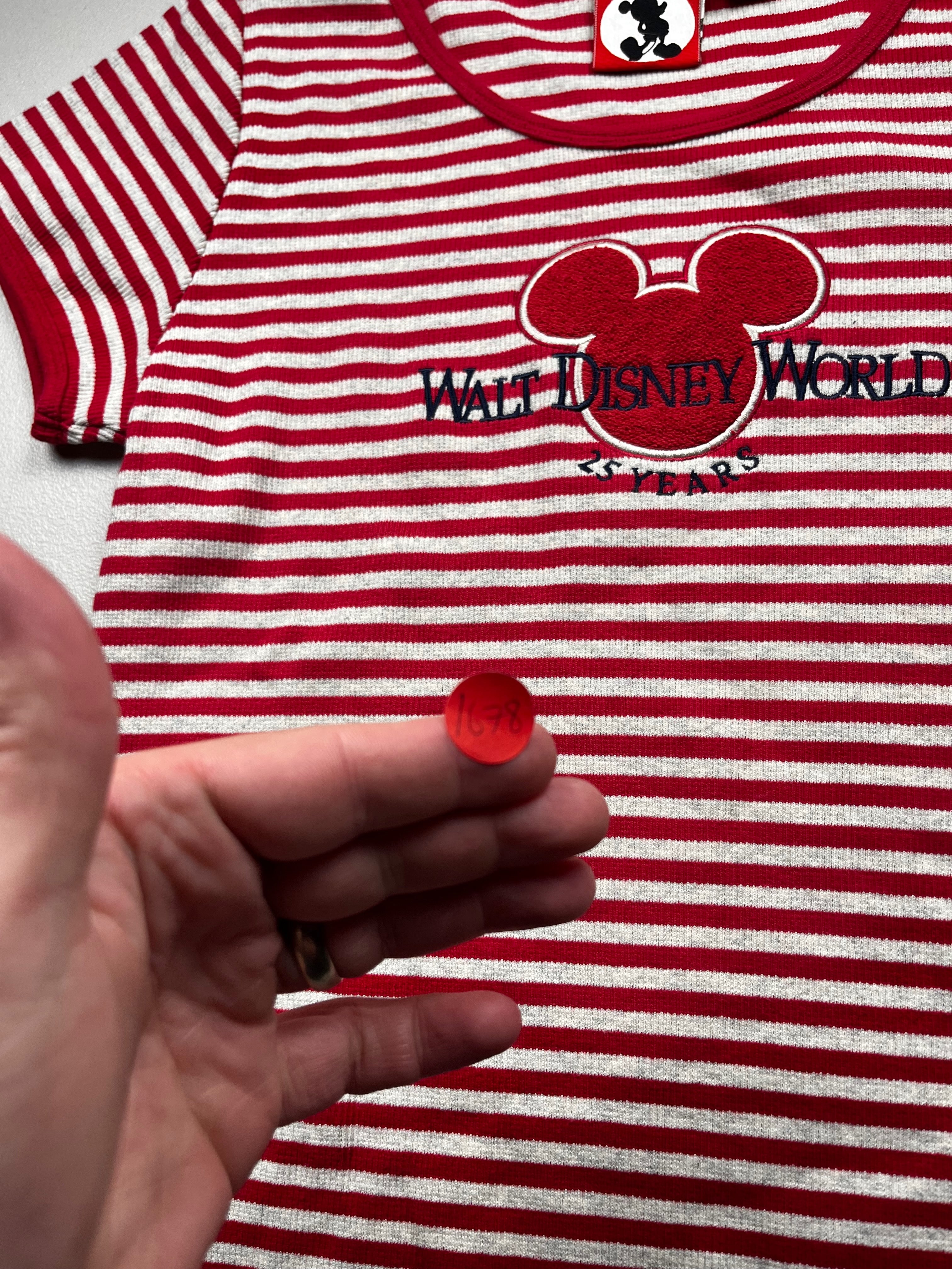 Vintage Y2K Walt Disney World Mickey Inc Striped Ringer Baby Tee