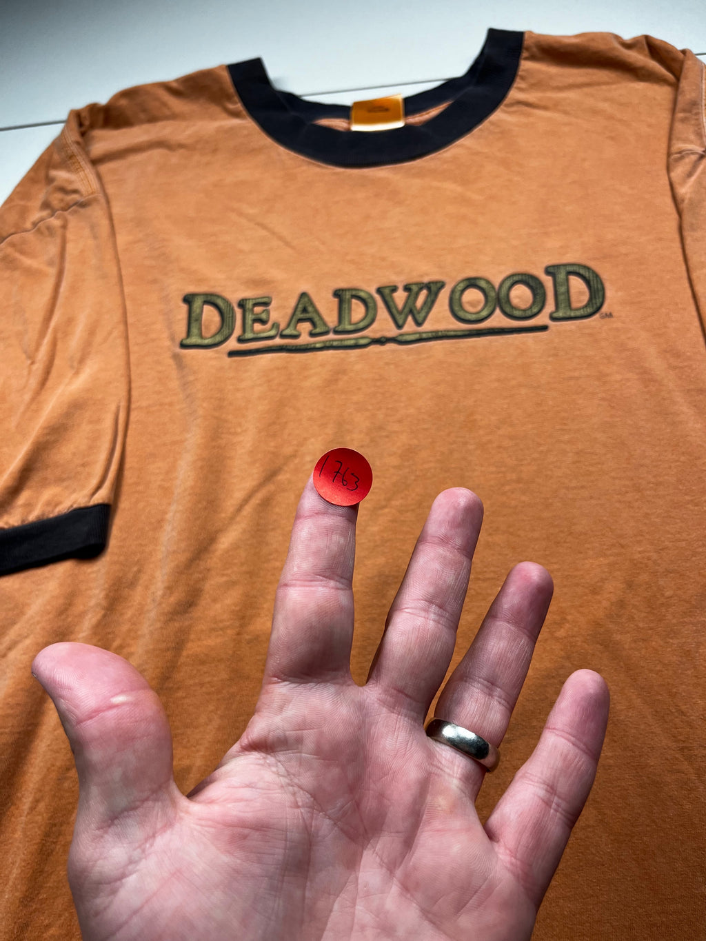 Vintage Deadwood HBO Series Logo Graphic Ringer T-Shirt Orange