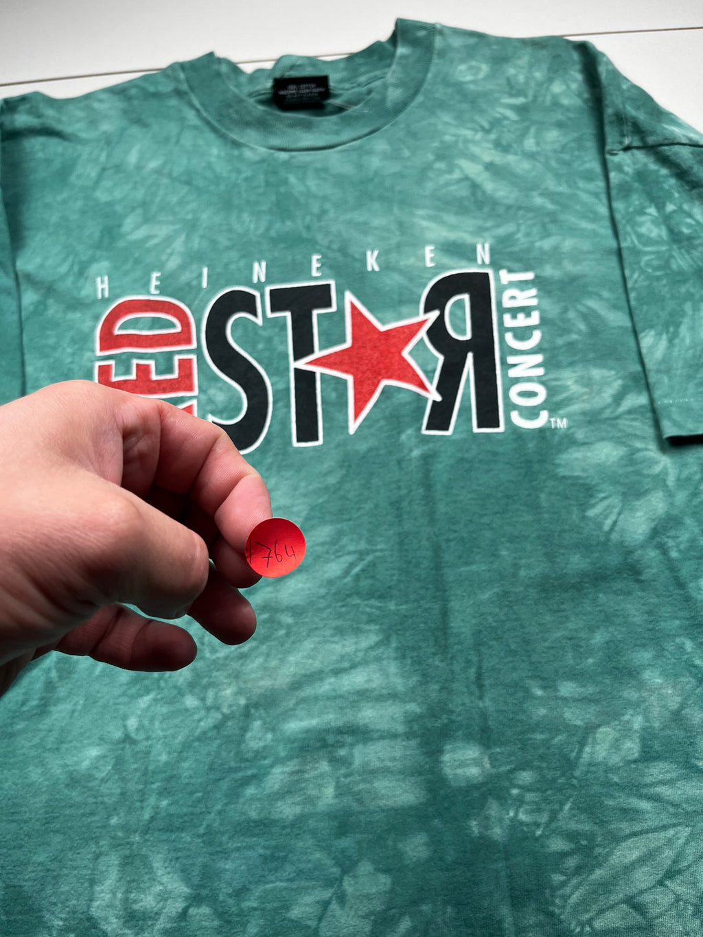 Vintage Heineken Red Star Concert Graphic T-Shirt Green Tie Dye