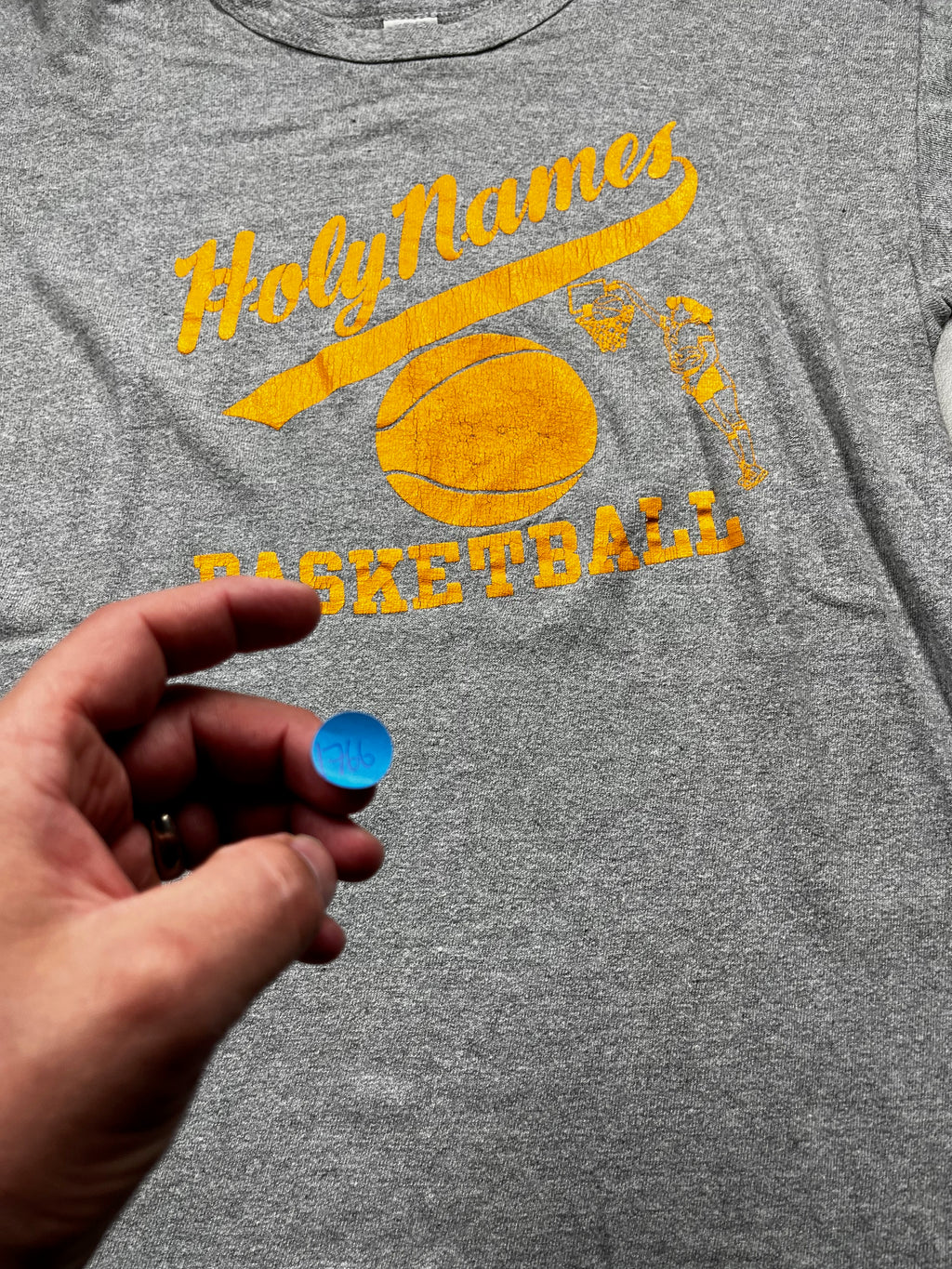 Vintage Holy Names Basketball Team Graphic T-Shirt Grey