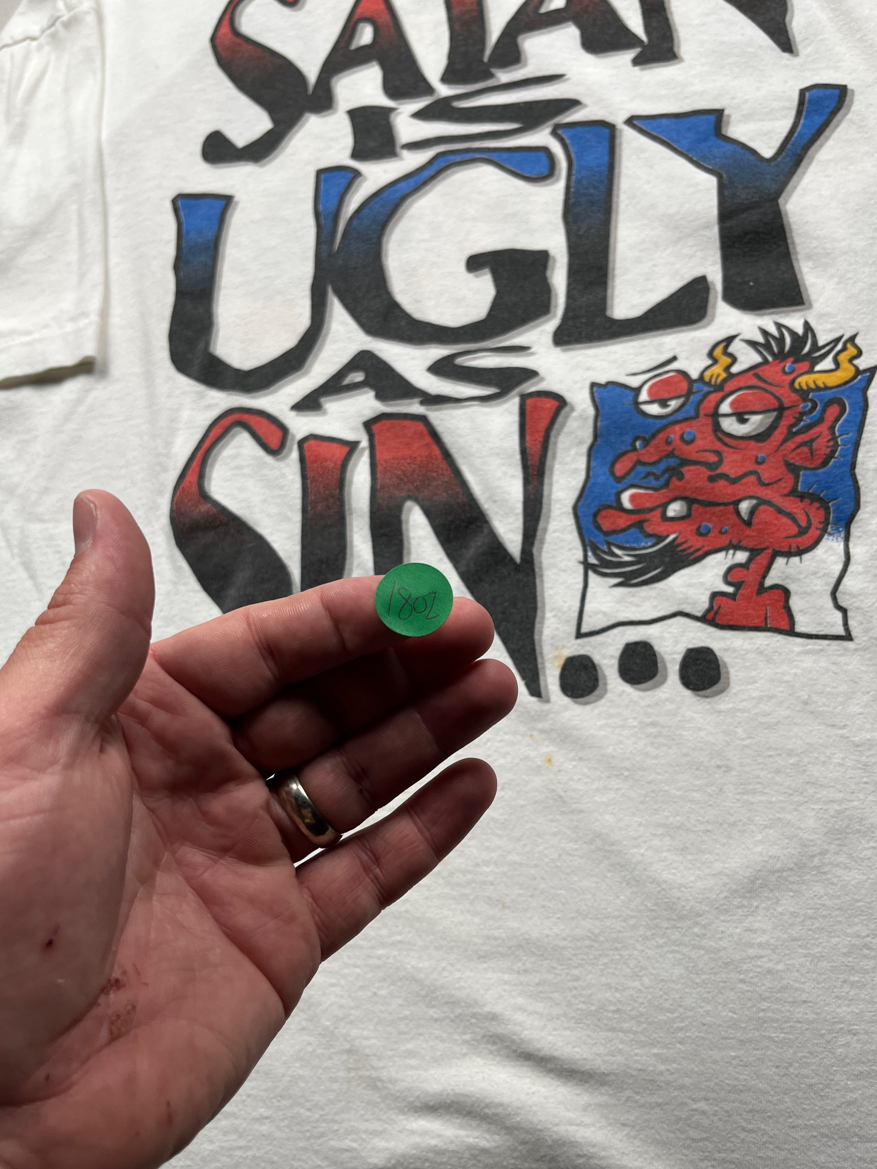 Vintage Satan Is Ugly As Sin Religious Graphic T-Shirt