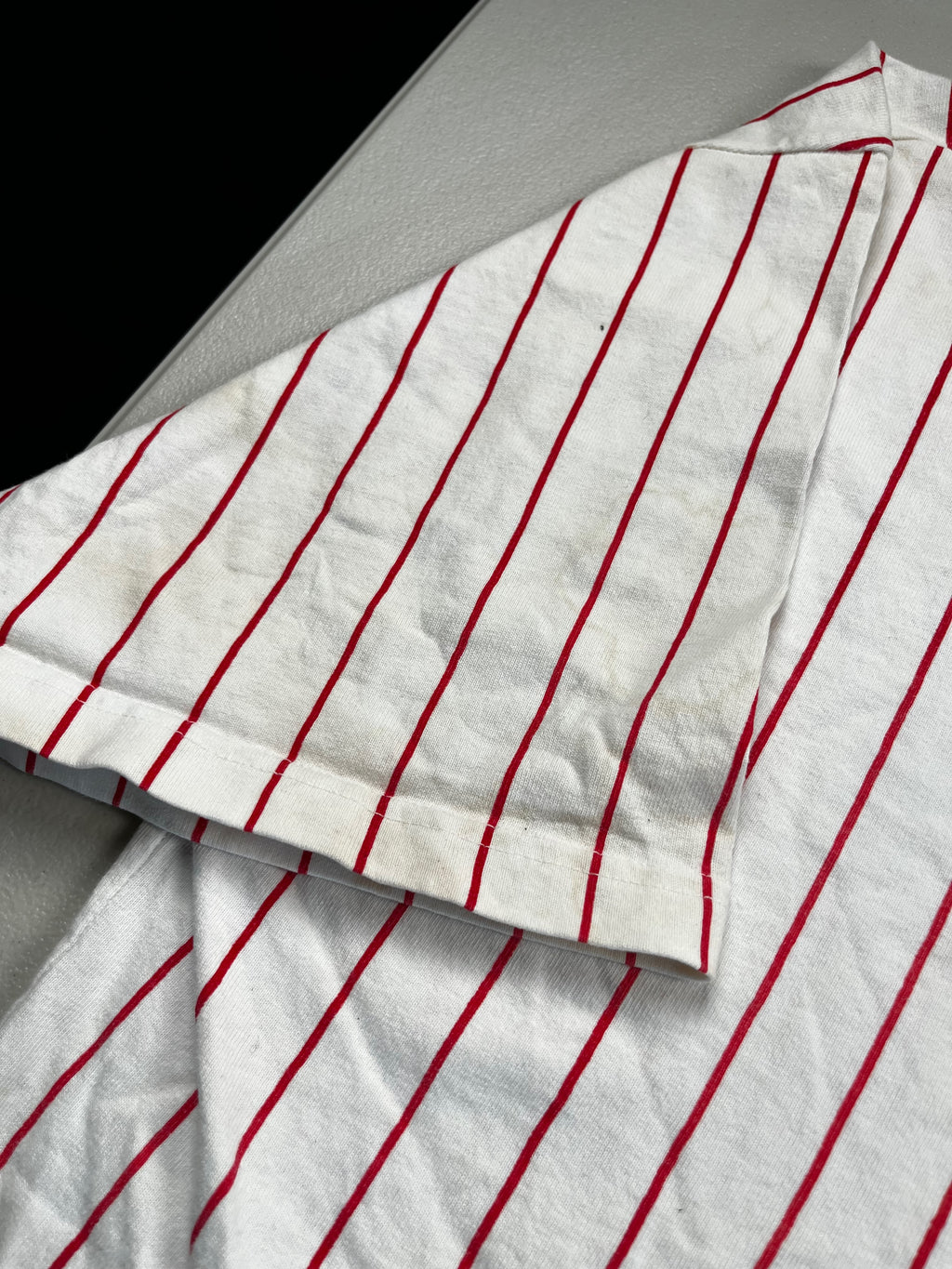 Vintage Disney White & Red Pinstripe Button-Up Jersey