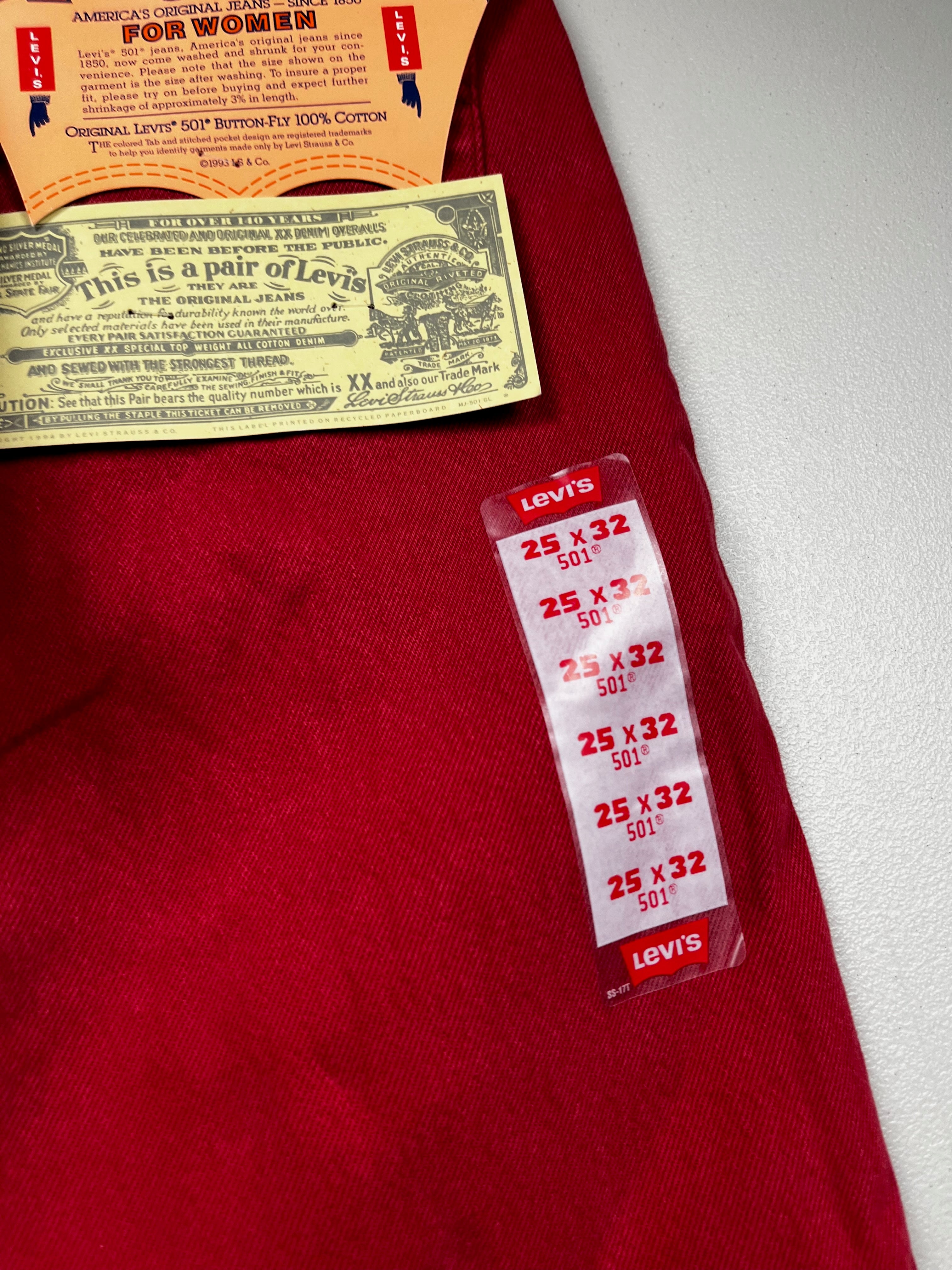 Deadstock Vintage Red Levi's 501 Jeans