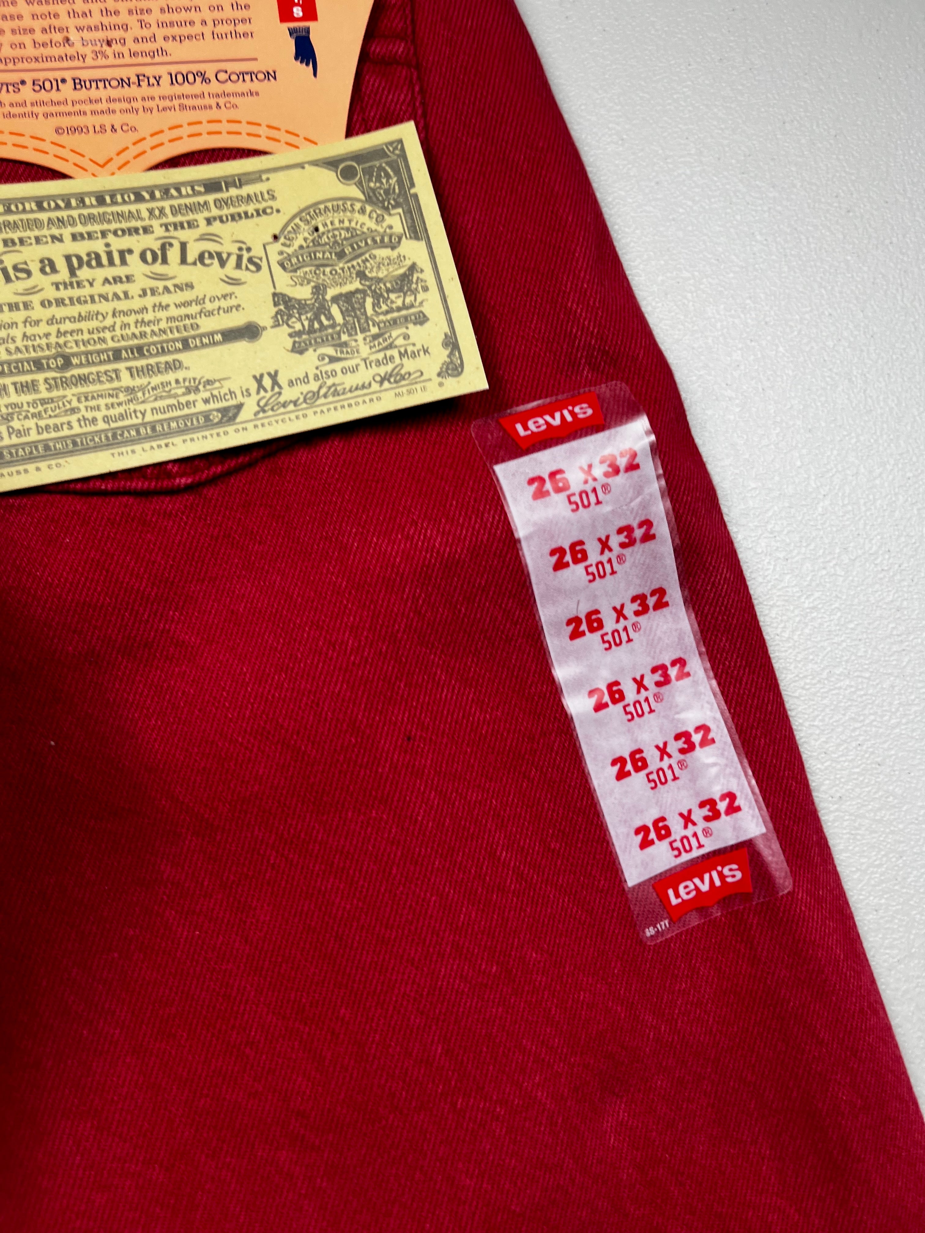 Deadstock Vintage Red Levi's 501 Jeans