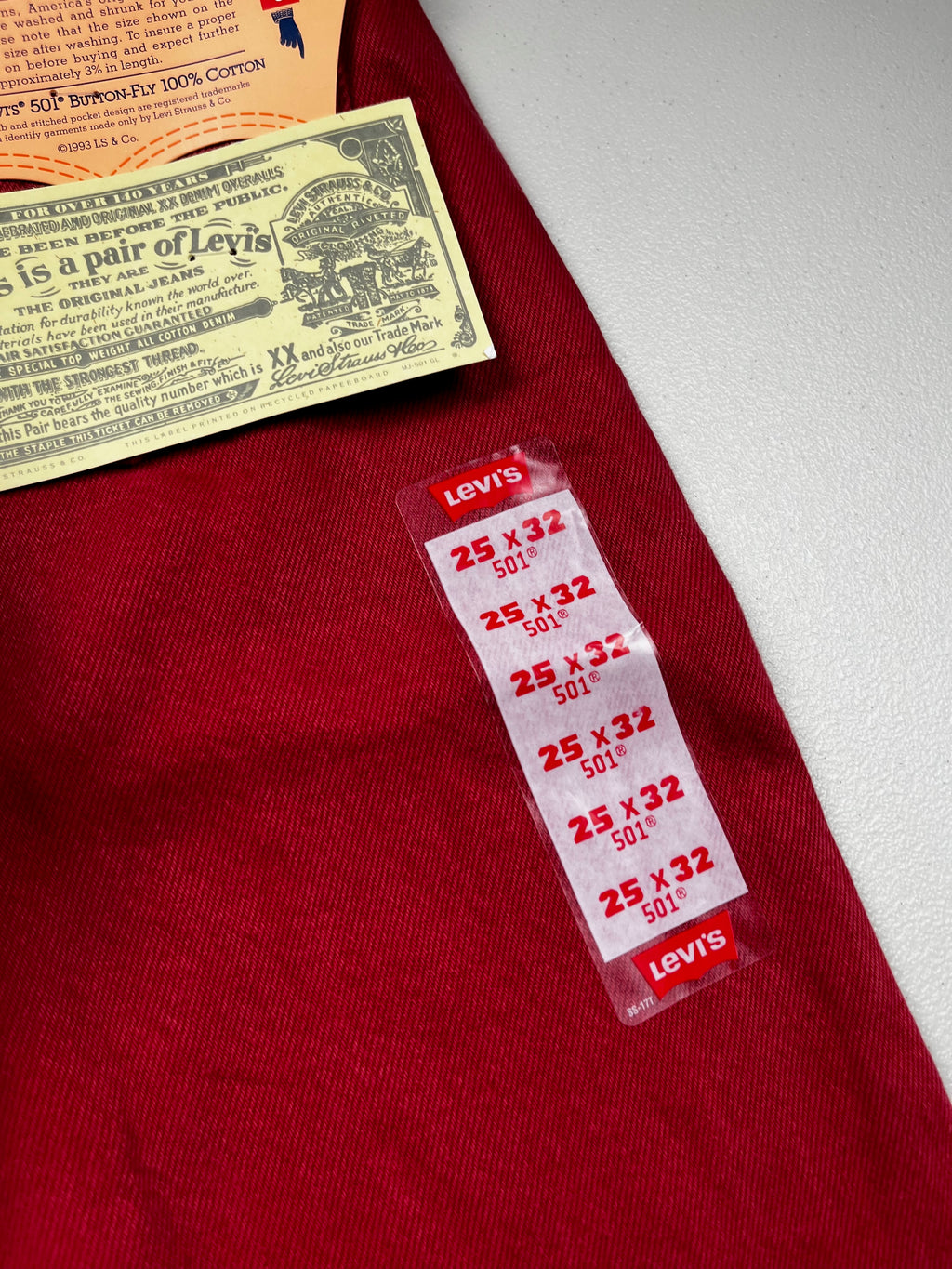 Deadstock Vintage Red Levi's 501 Jeans