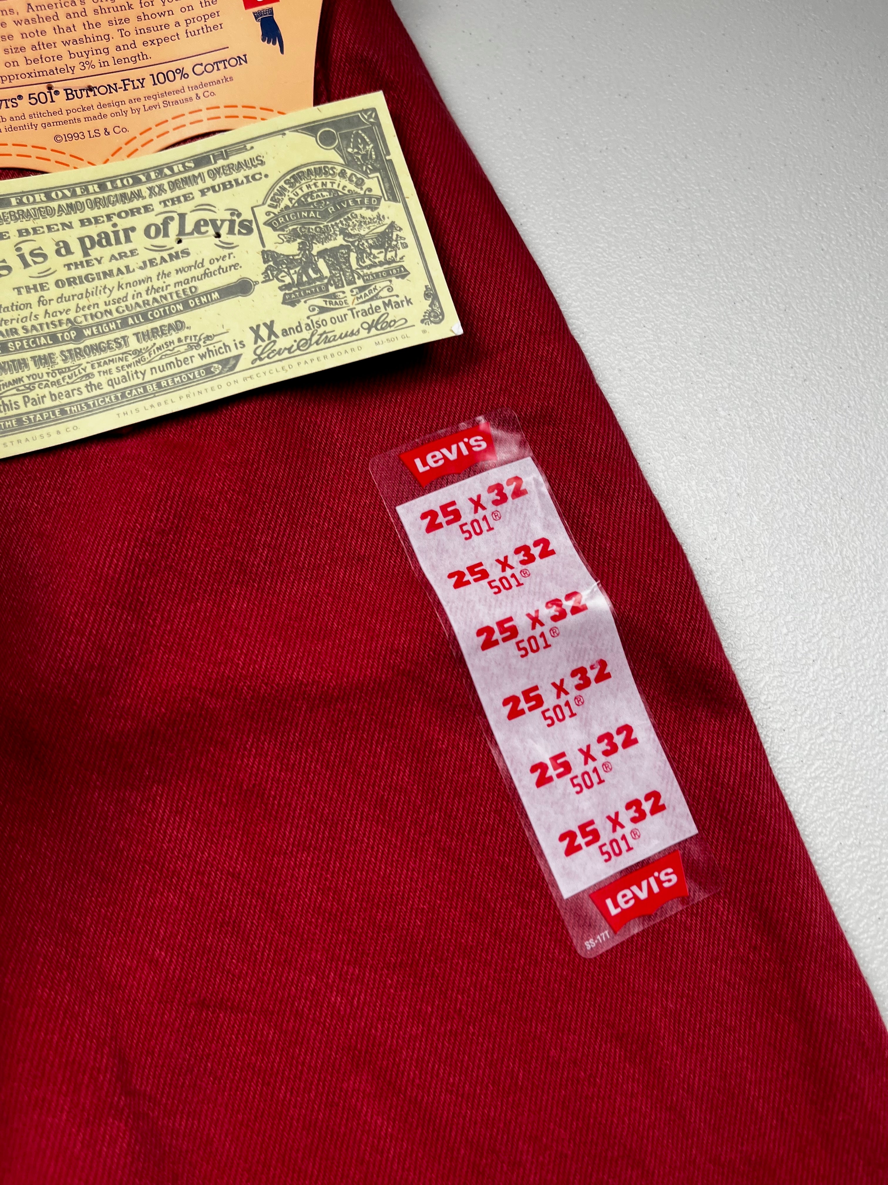 Deadstock Vintage Red Levi's 501 Jeans