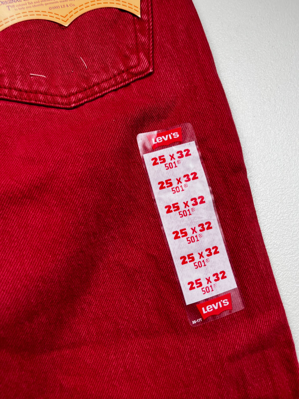 Deadstock Vintage Red Levi's 501 Jeans