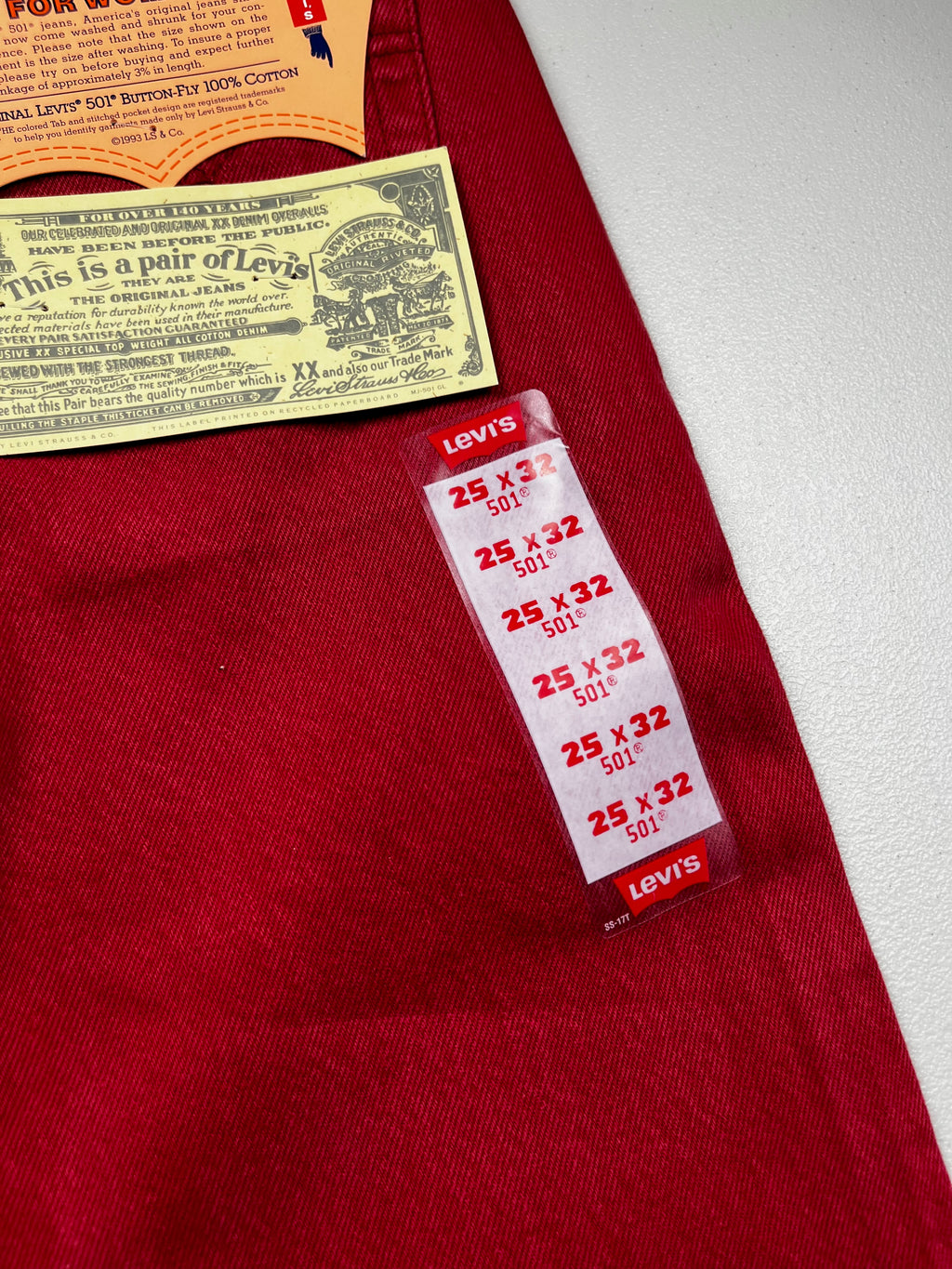 Deadstock Vintage Red Levi's 501 Jeans
