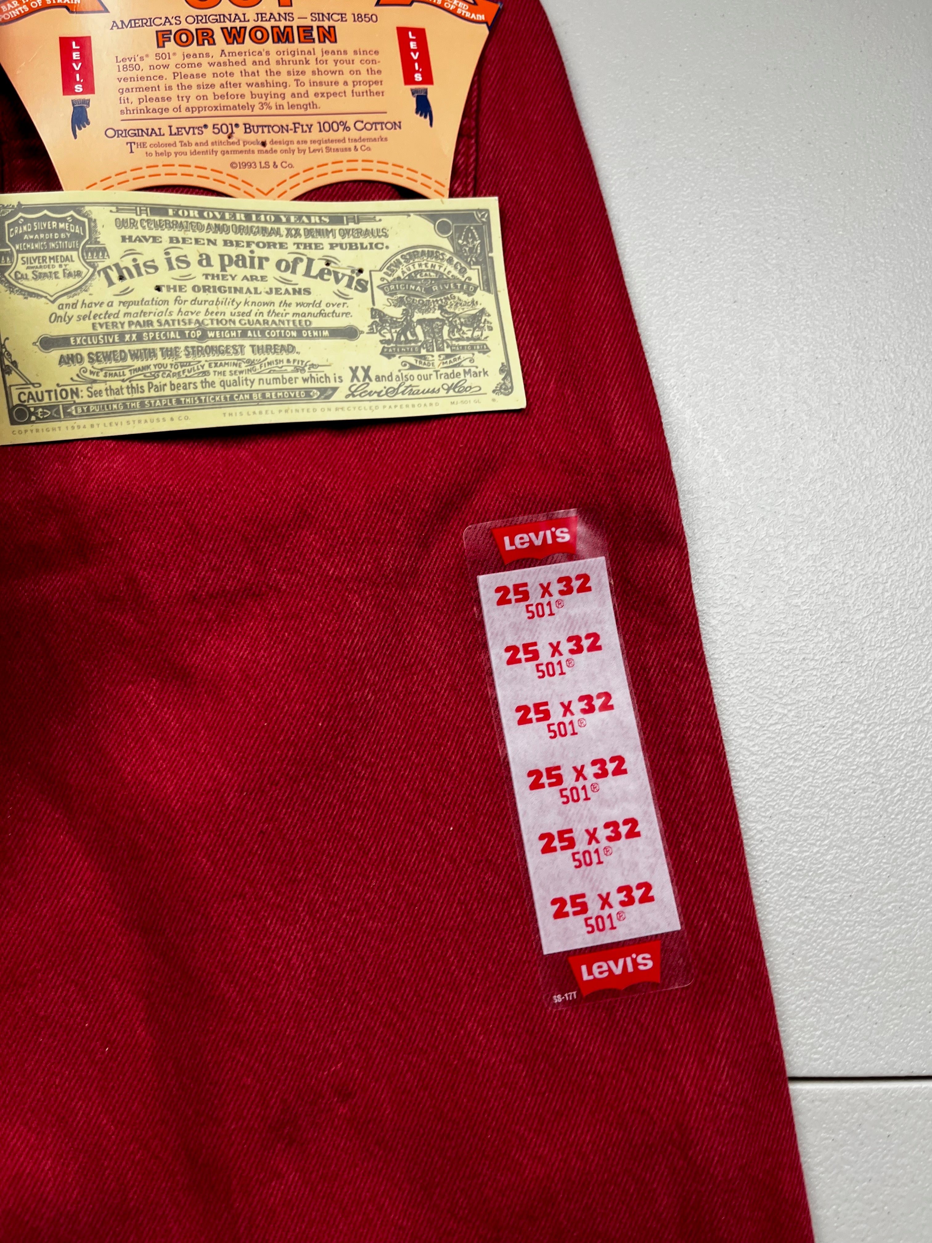 Deadstock Vintage Red Levi's 501 Jeans