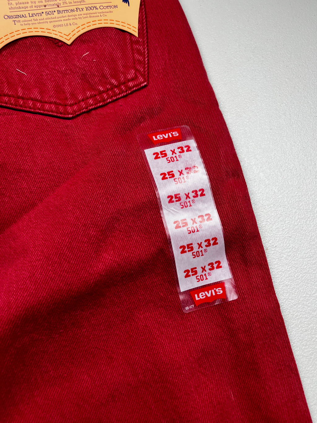 Deadstock Vintage Red Levi's 501 Jeans