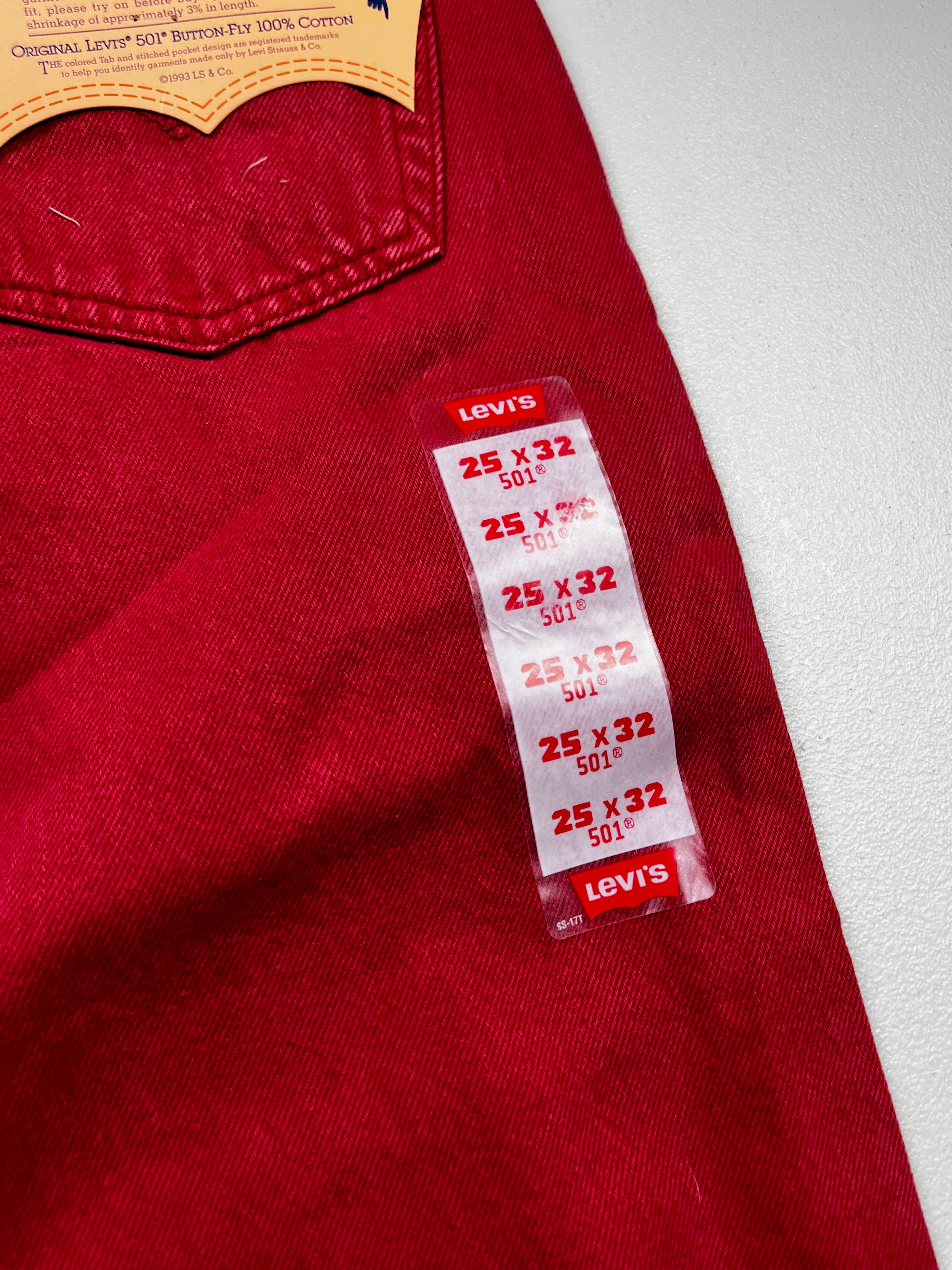 Deadstock Vintage Red Levi's 501 Jeans