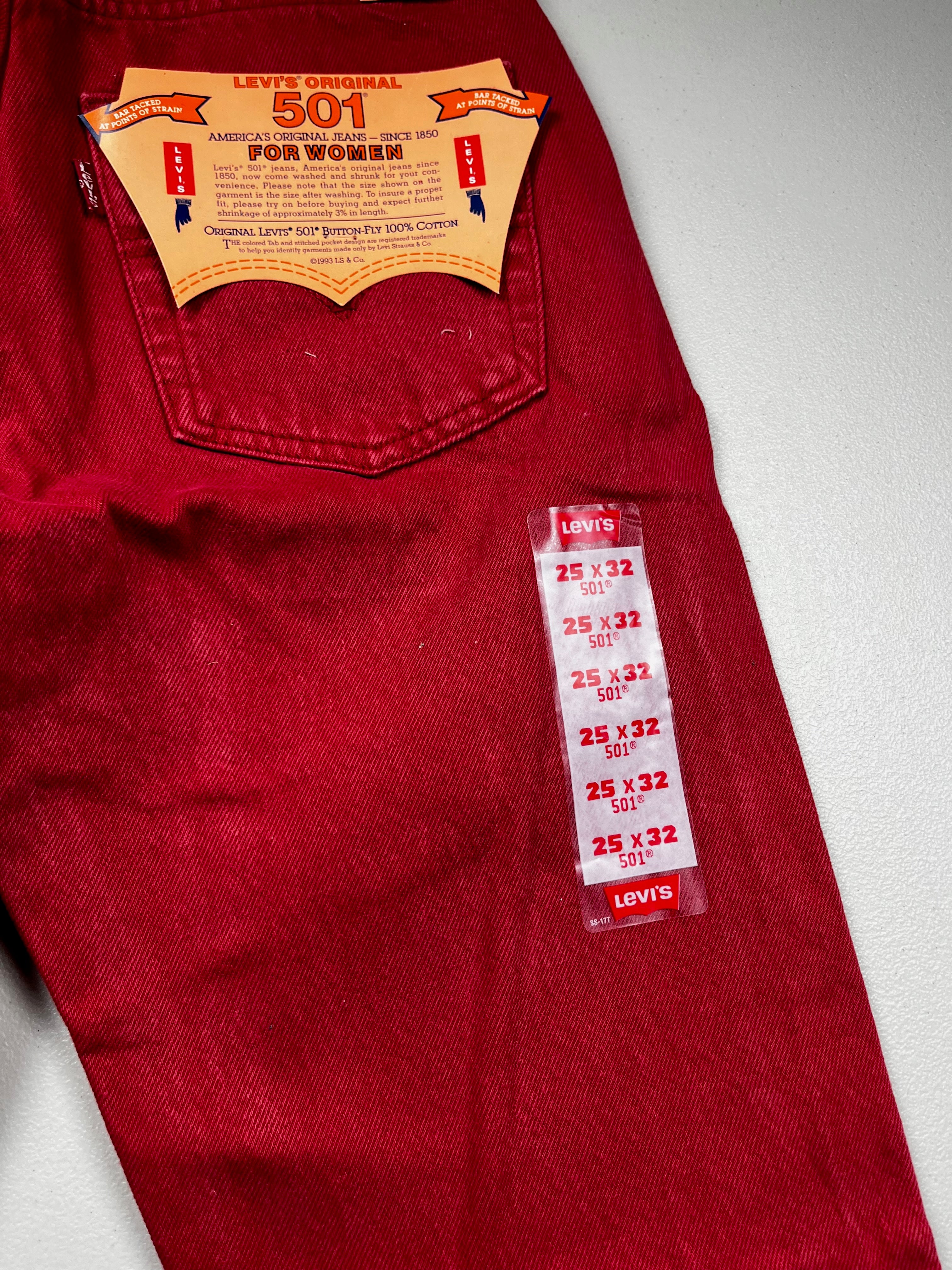 Deadstock Vintage Red Levi's 501 Jeans