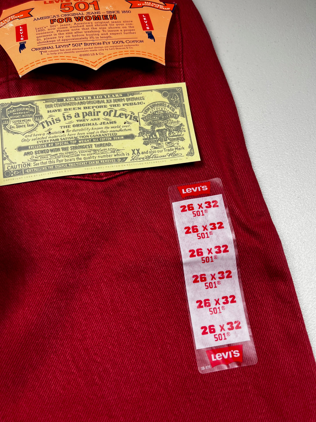 Deadstock Vintage Red Levi's 501 Jeans