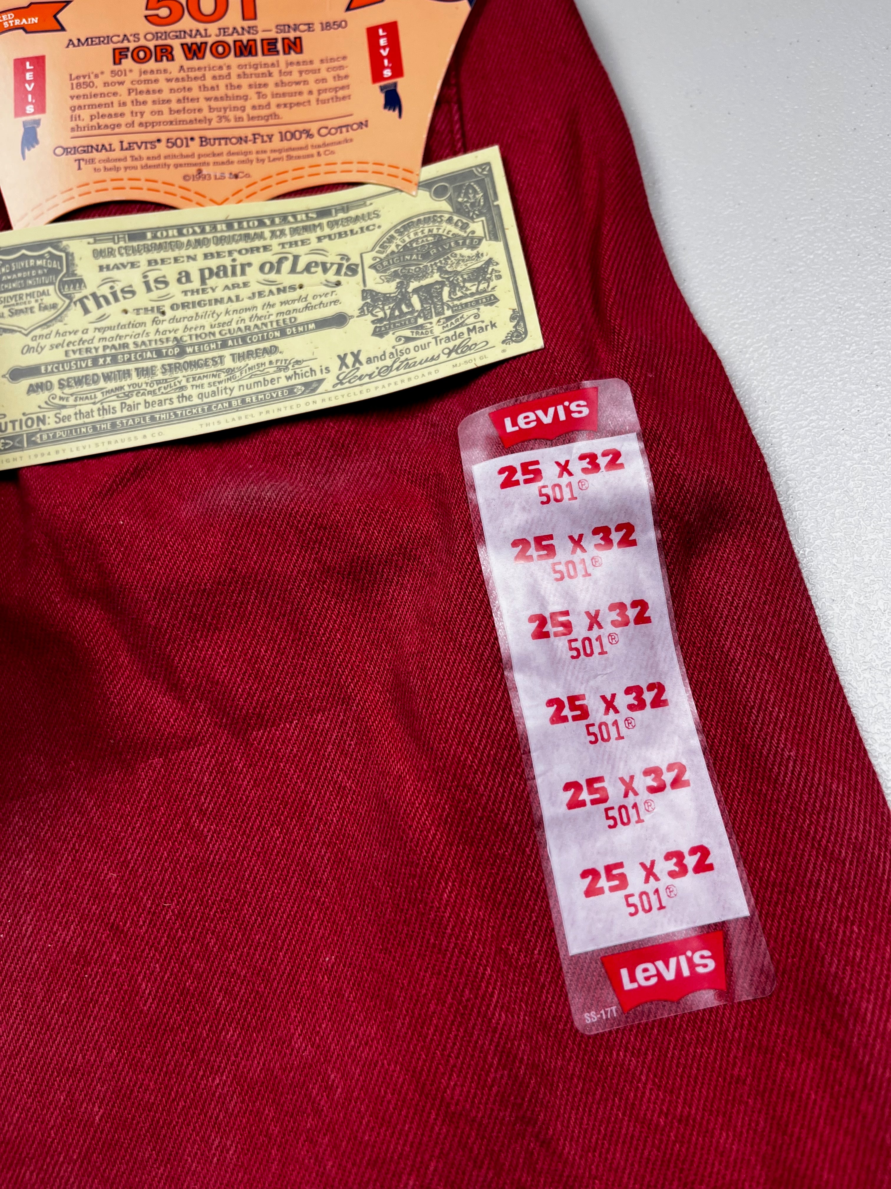 Deadstock Vintage Red Levi's 501 Jeans