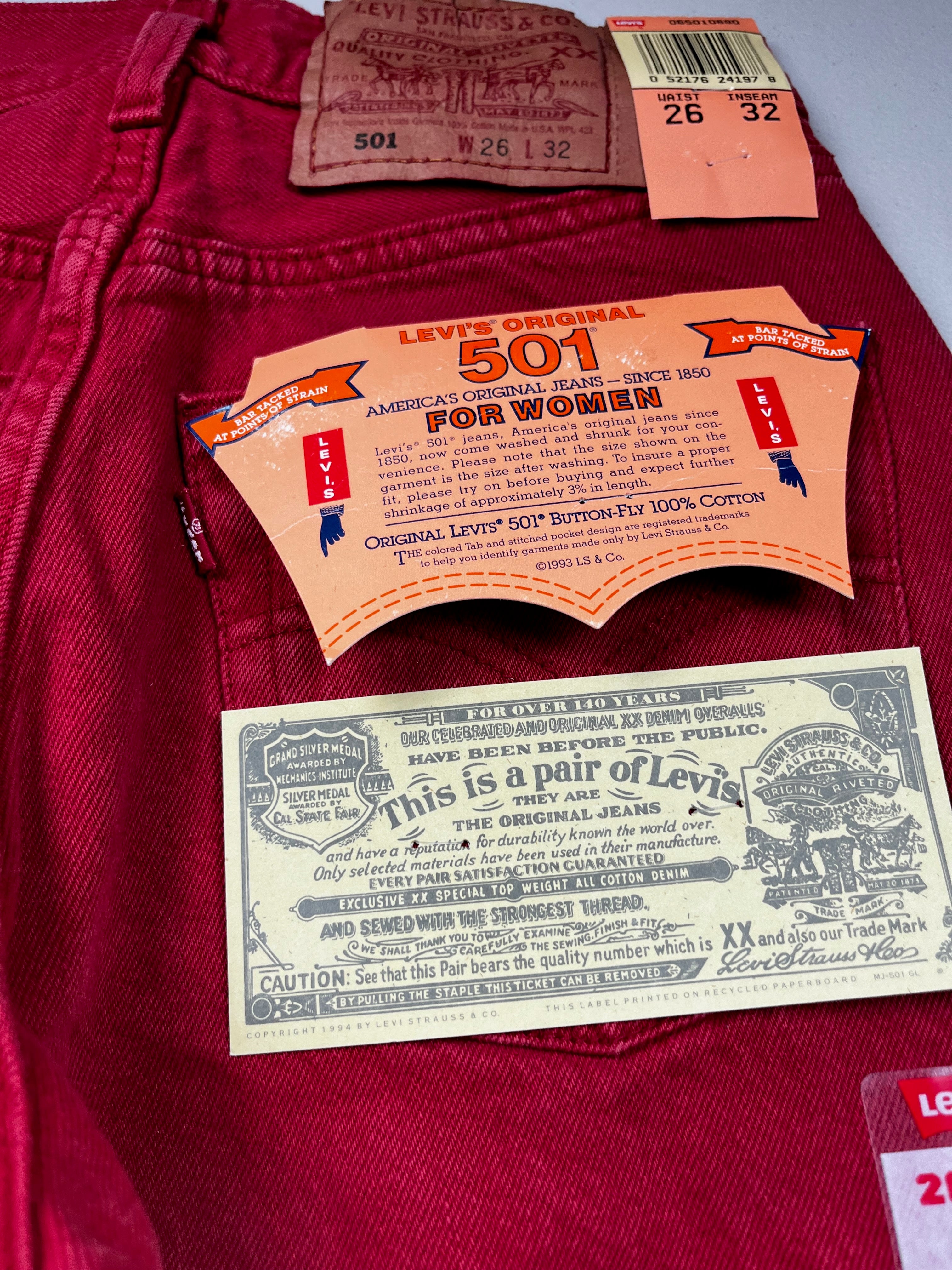 Deadstock Vintage Red Levi's 501 Jeans