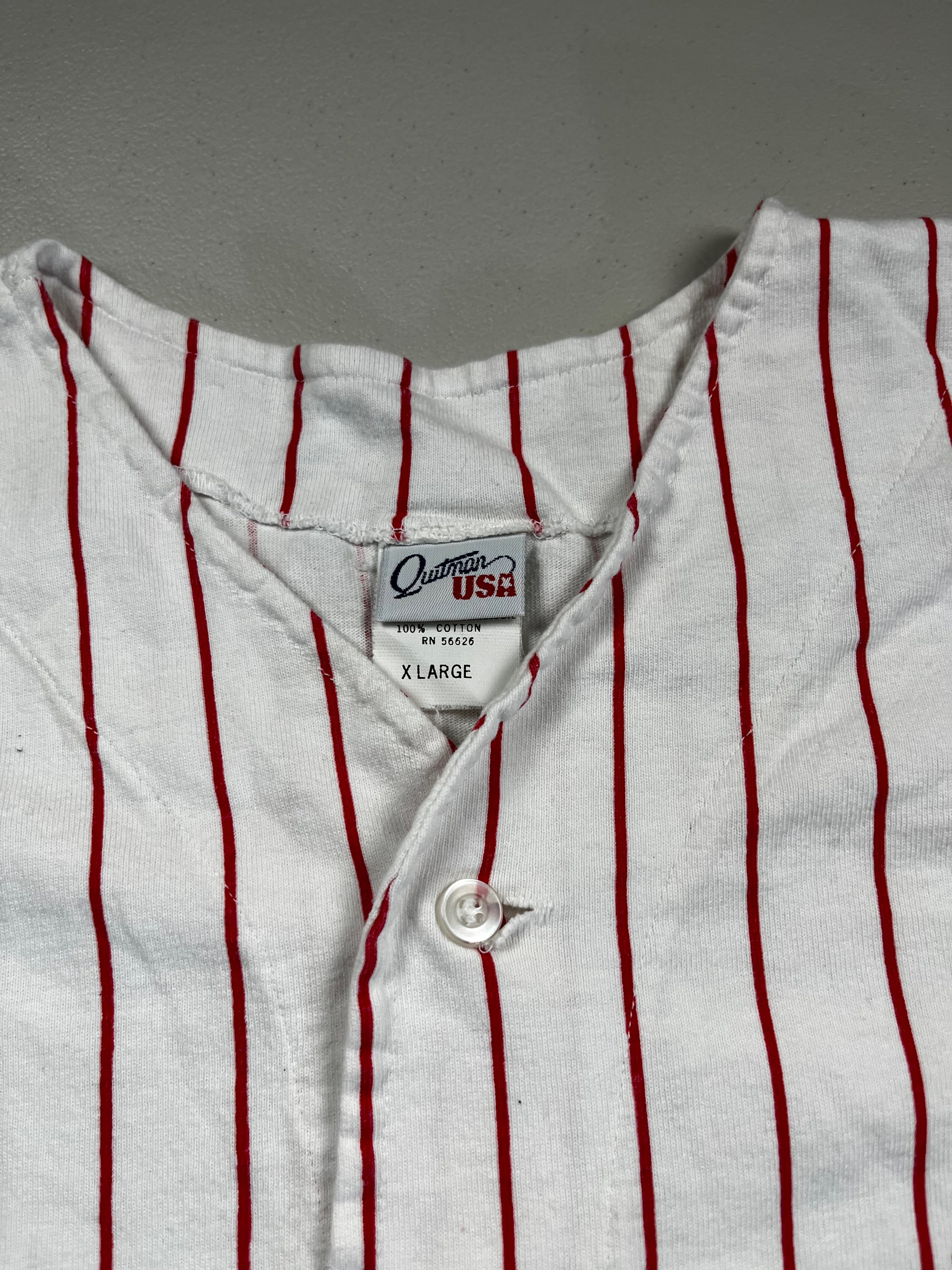 Vintage Disney White & Red Pinstripe Button-Up Jersey