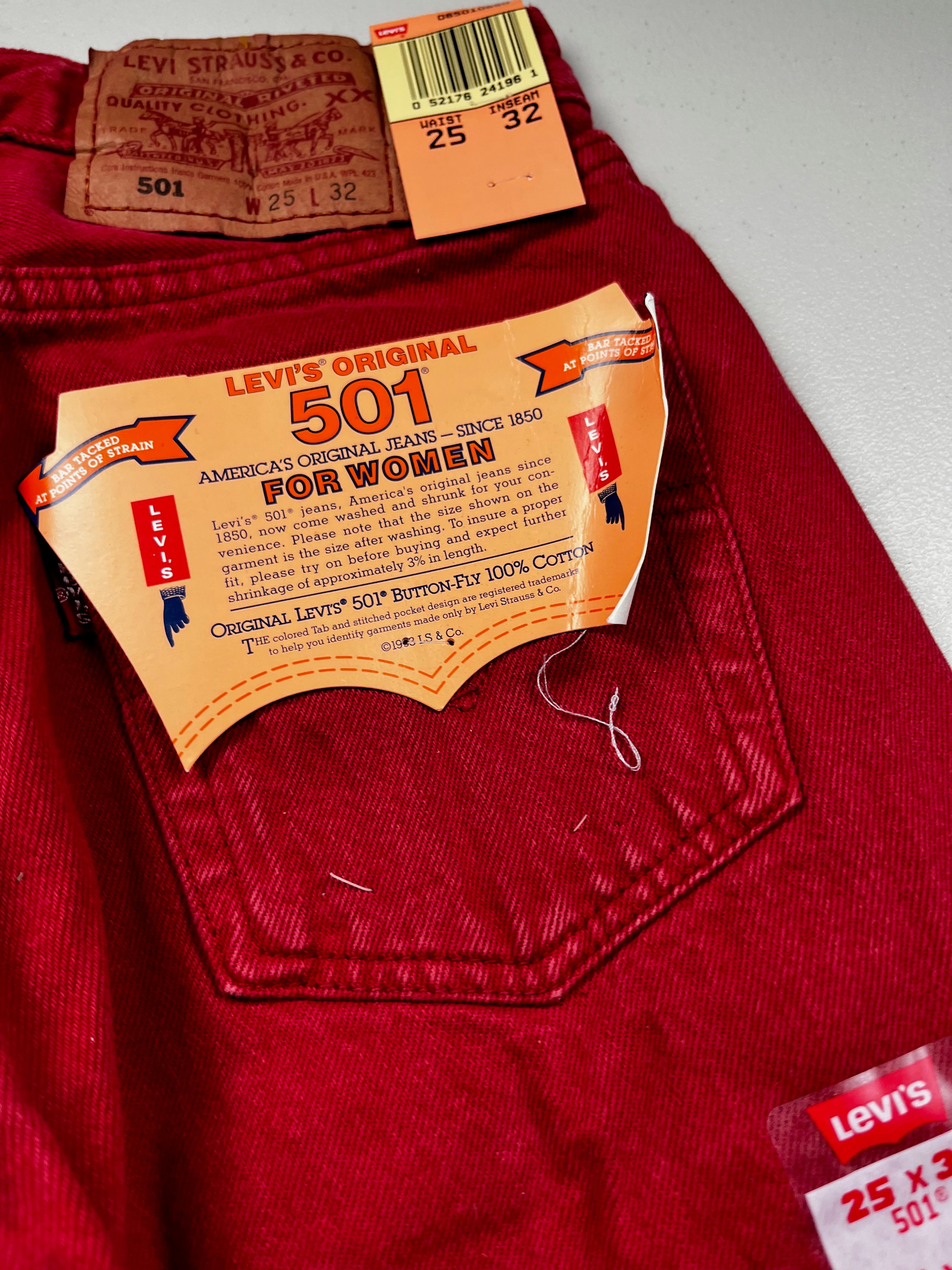 Deadstock Vintage Red Levi's 501 Jeans